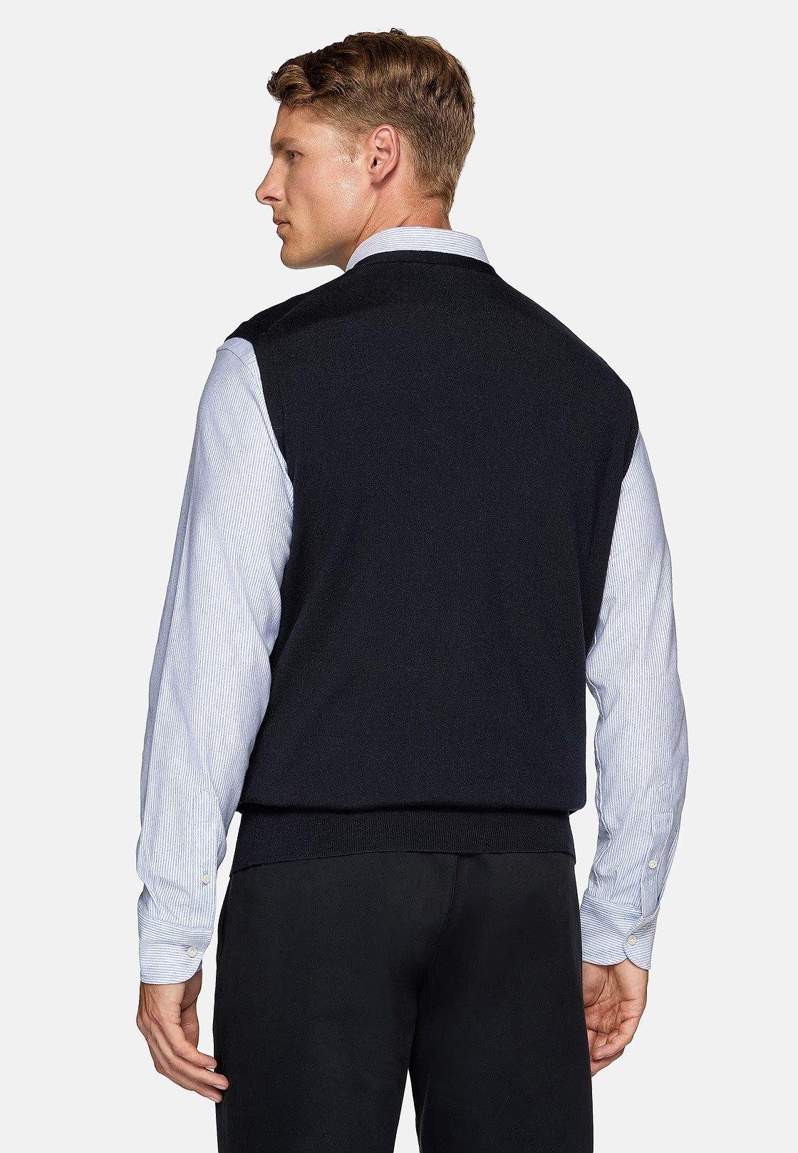 Navy Merino Wool Knitted Waistcoat, , large image number 1