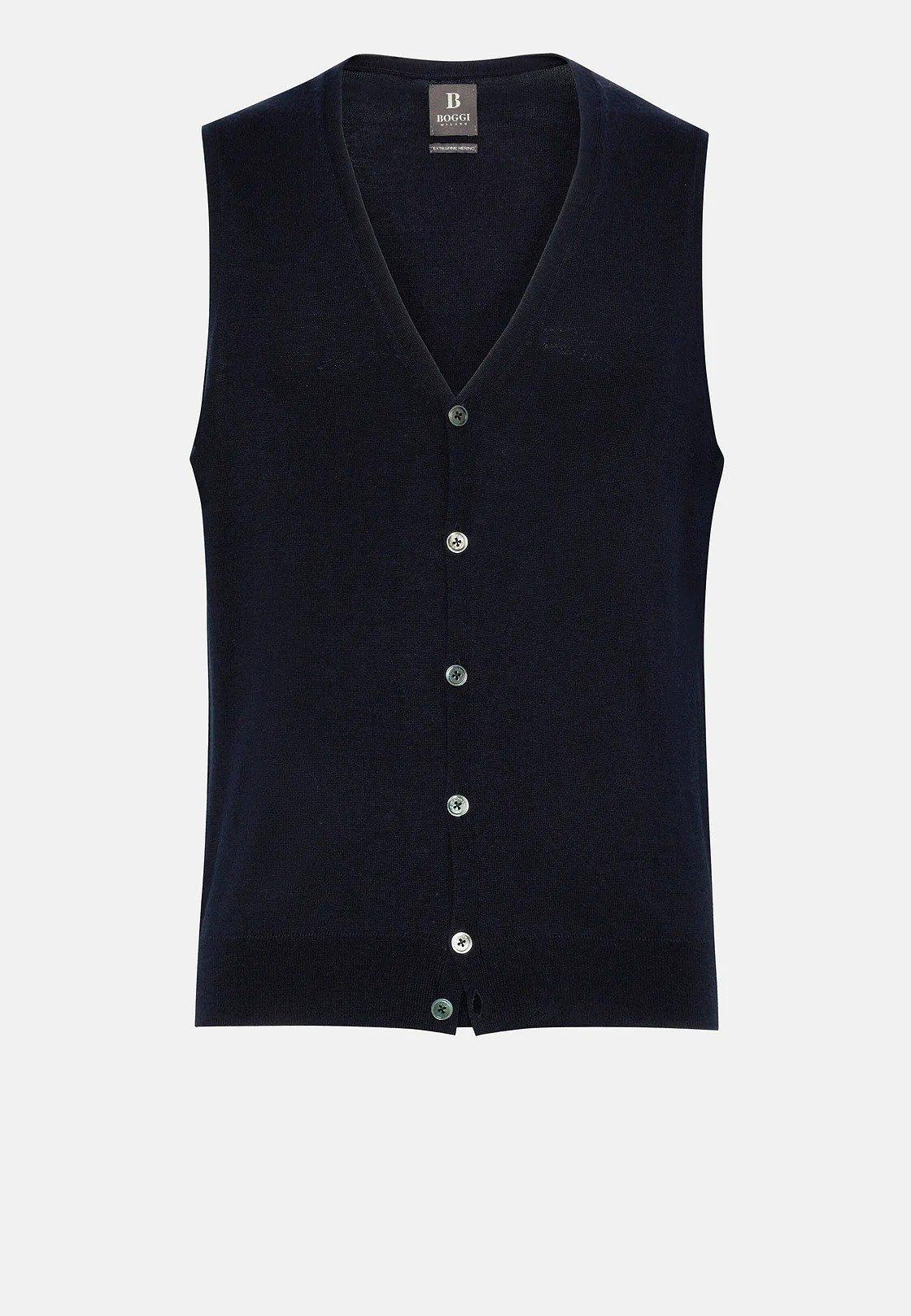 Navy Merino Wool Knitted Waistcoat, , large image number 2