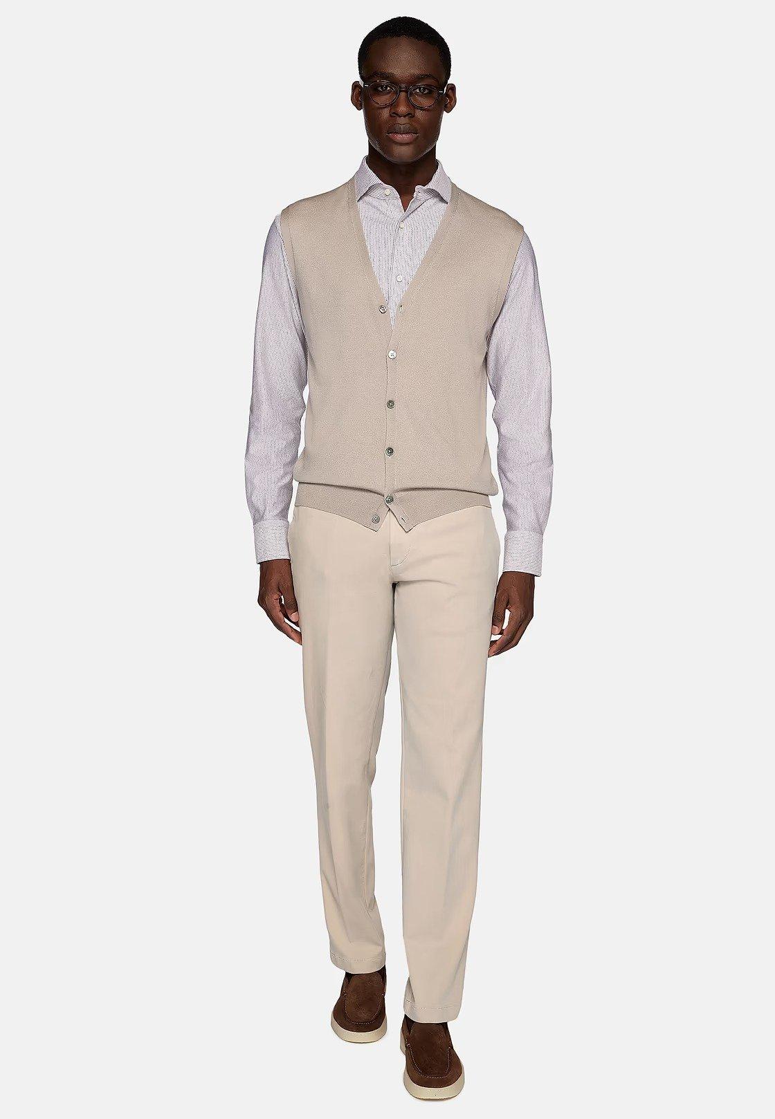 Beige Plain Gilet Waistcoat, , large image number 0