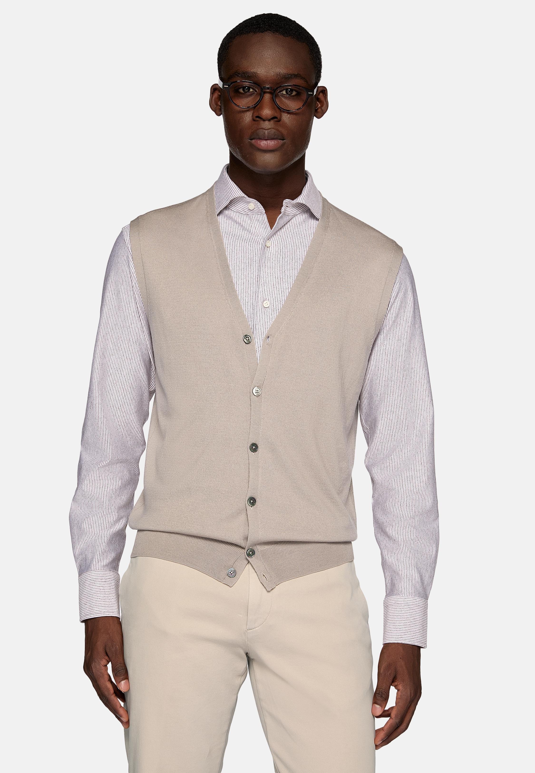 Beige Plain Gilet Waistcoat, , large image number 1