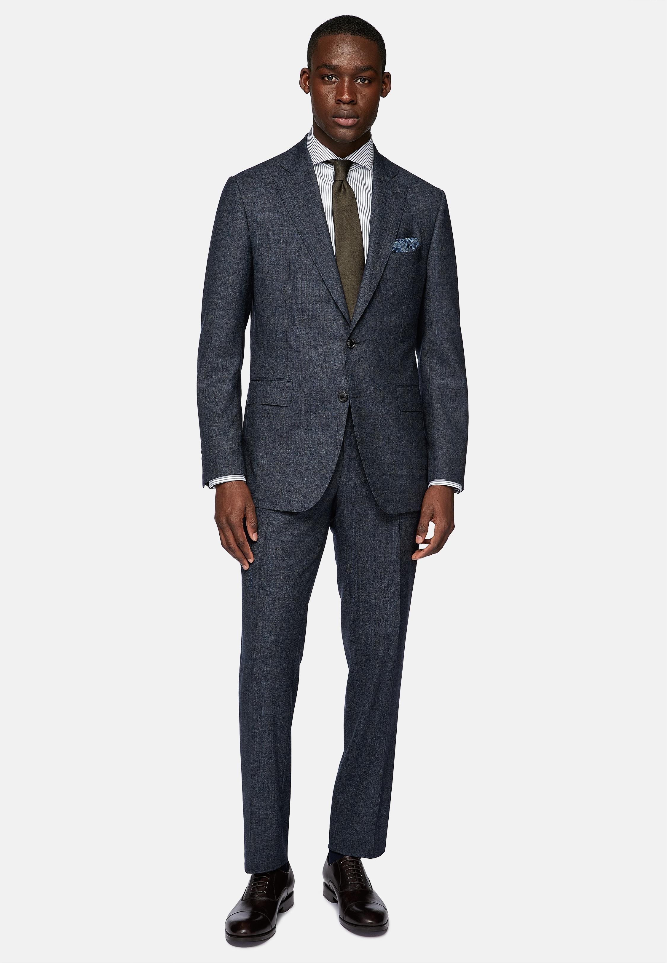 Black Stretched Patterned Suit, , large image number 0