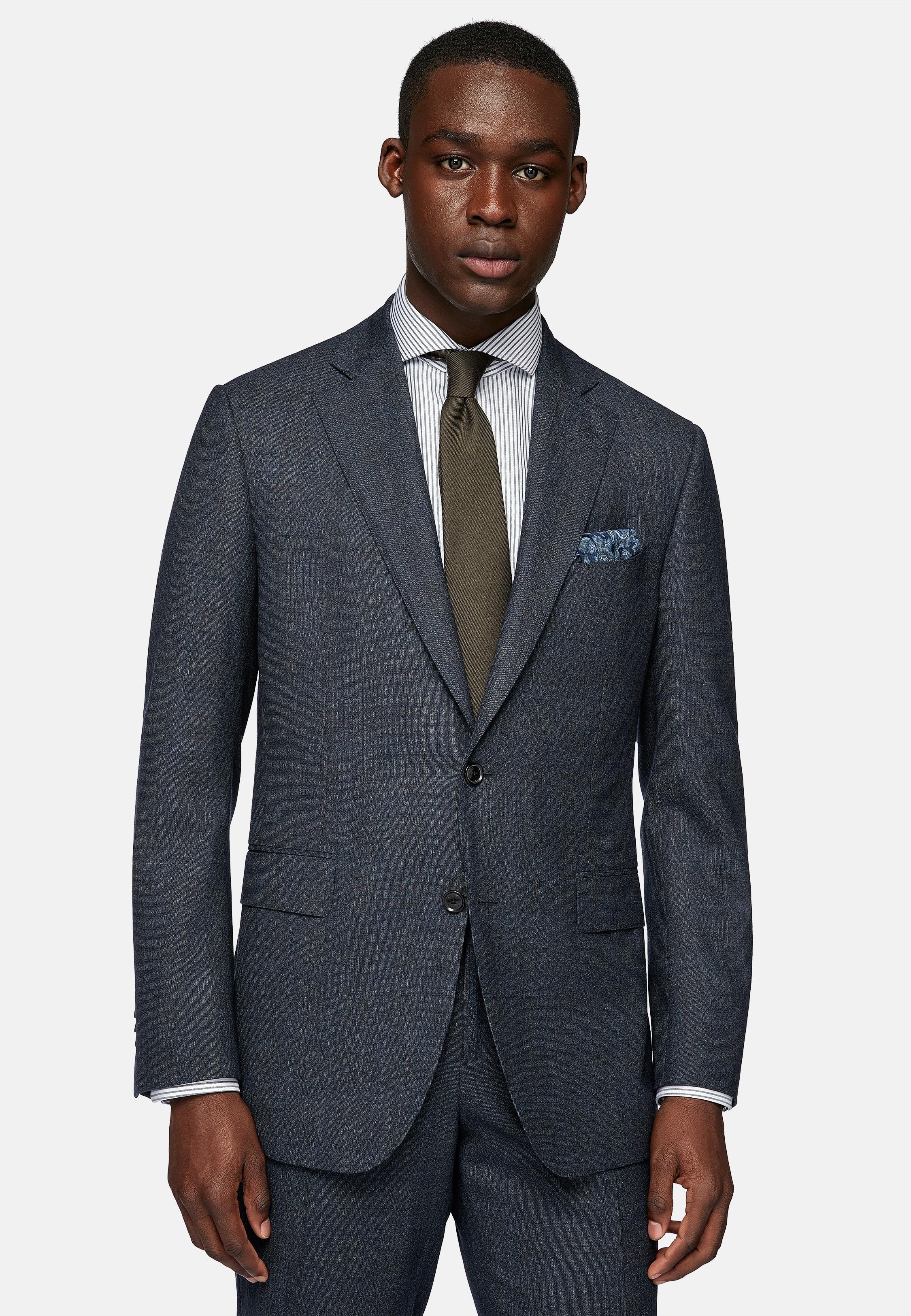 Black Stretched Patterned Suit, , large image number 1