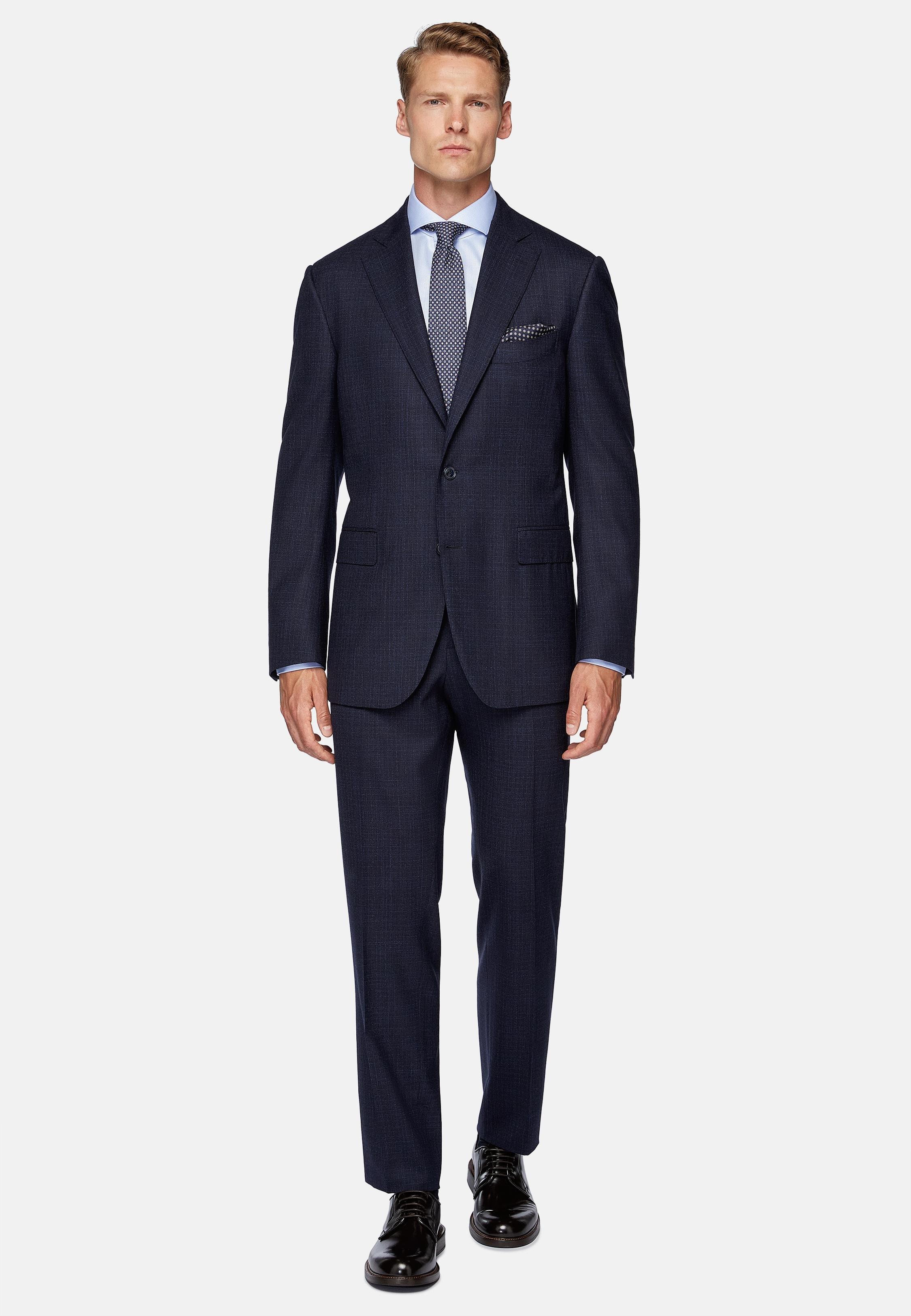 Navy Stretched Patterned Suit, , large image number 0