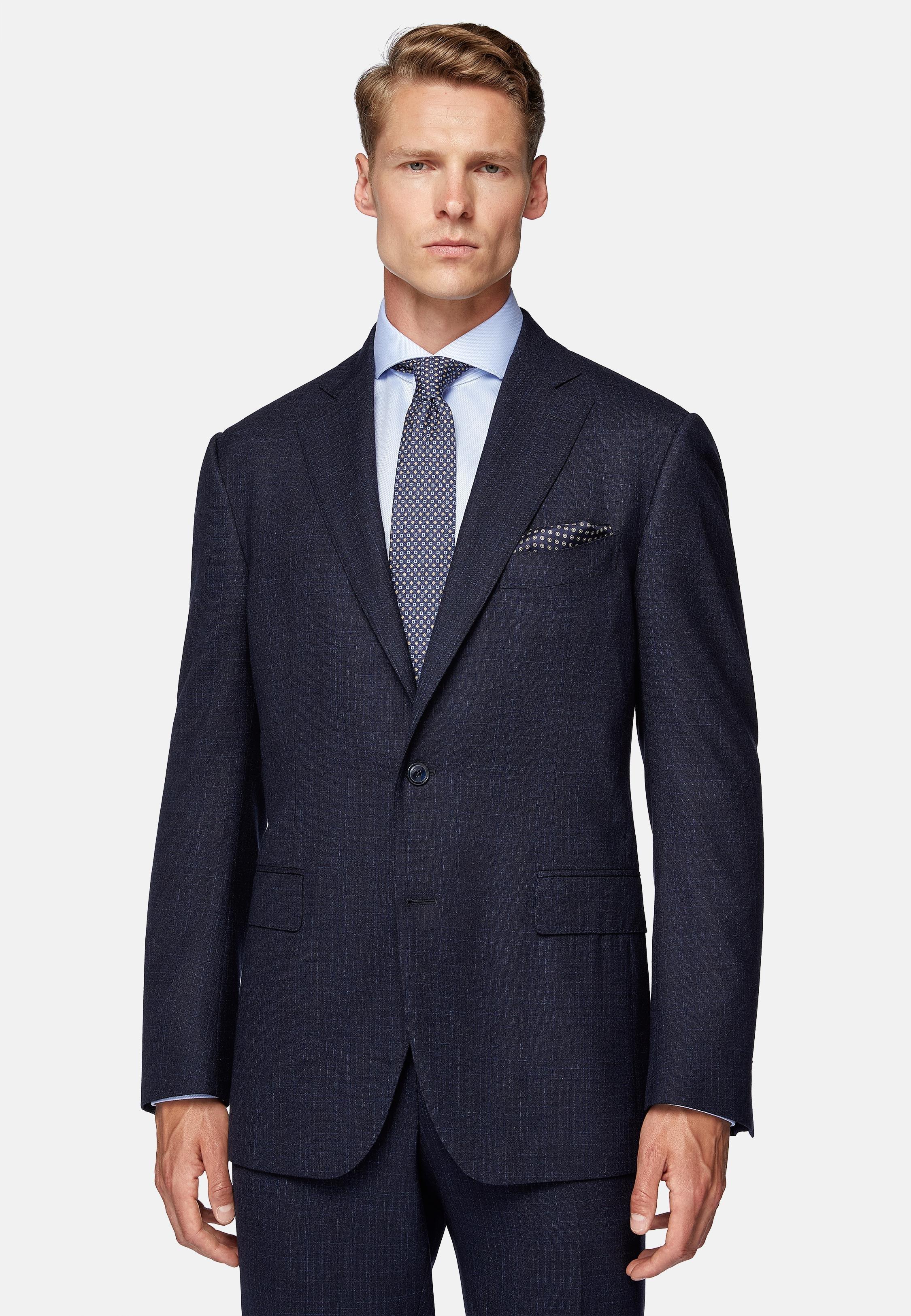 Navy Stretched Patterned Suit, Navy blue, large image number 1