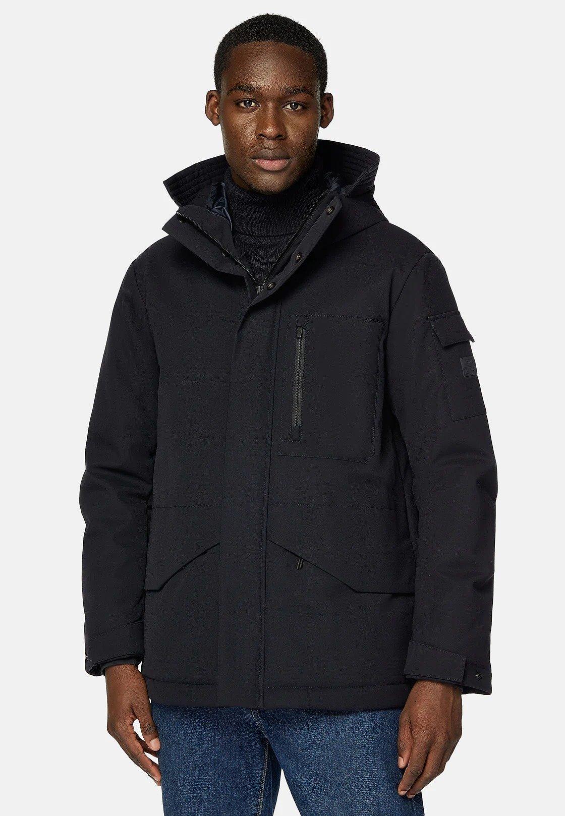 Blue Solid Water-Repellant Parka, Navy blue, large image number 0