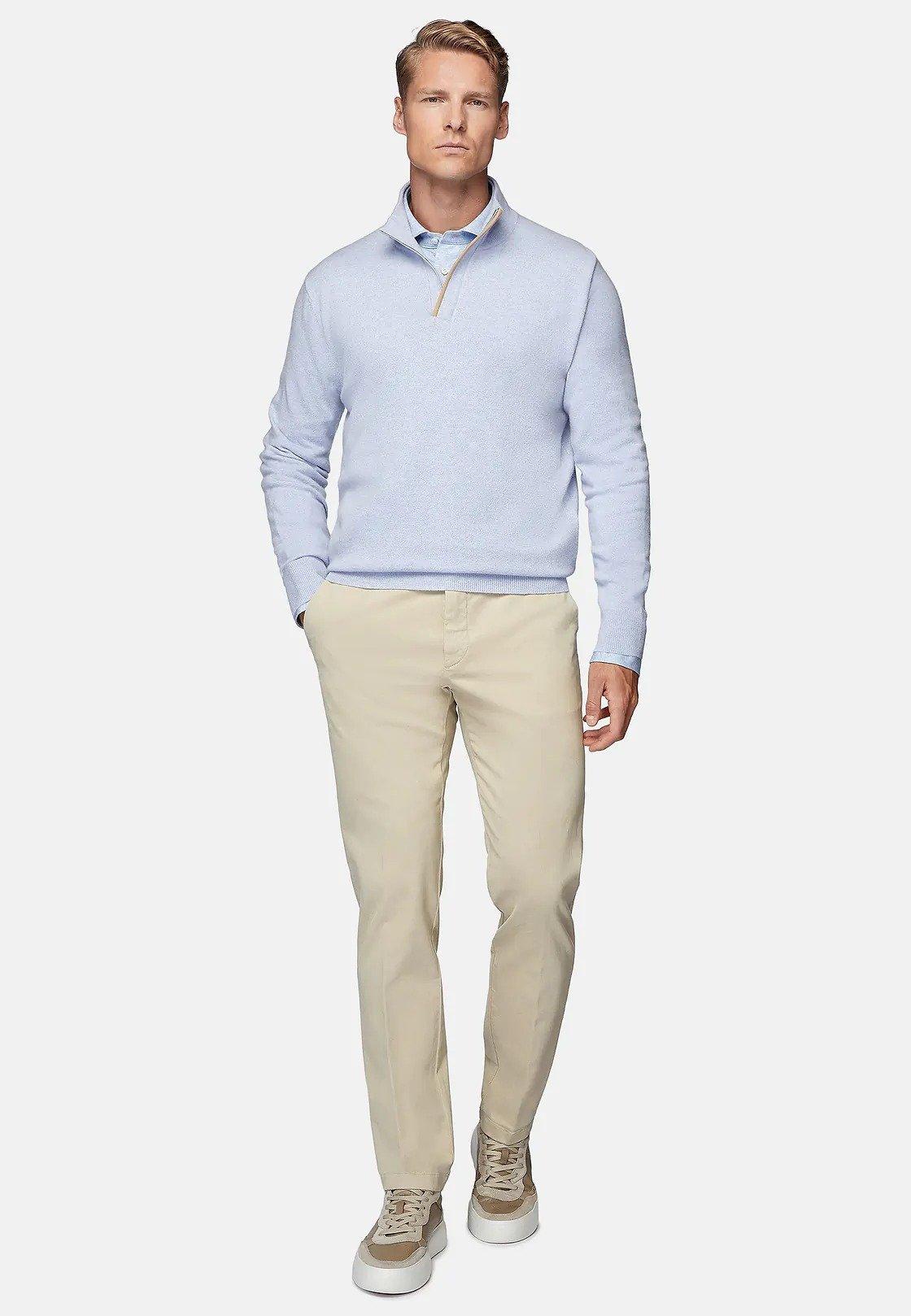 Beige Stretch Cotton Trousers, , large image number 1