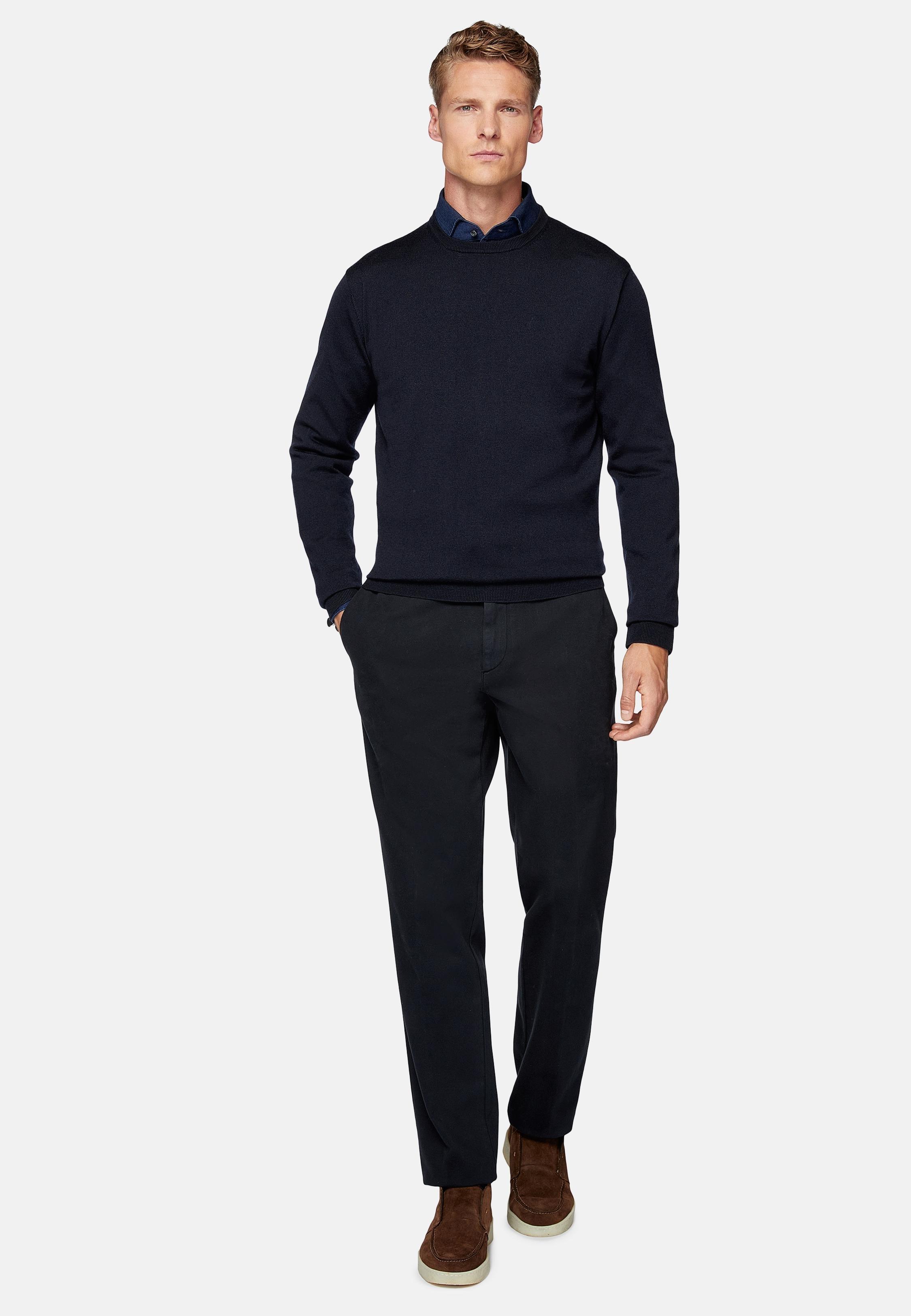 Navy Cotton Stretch Trousers, 3901_NAVY, large image number 0