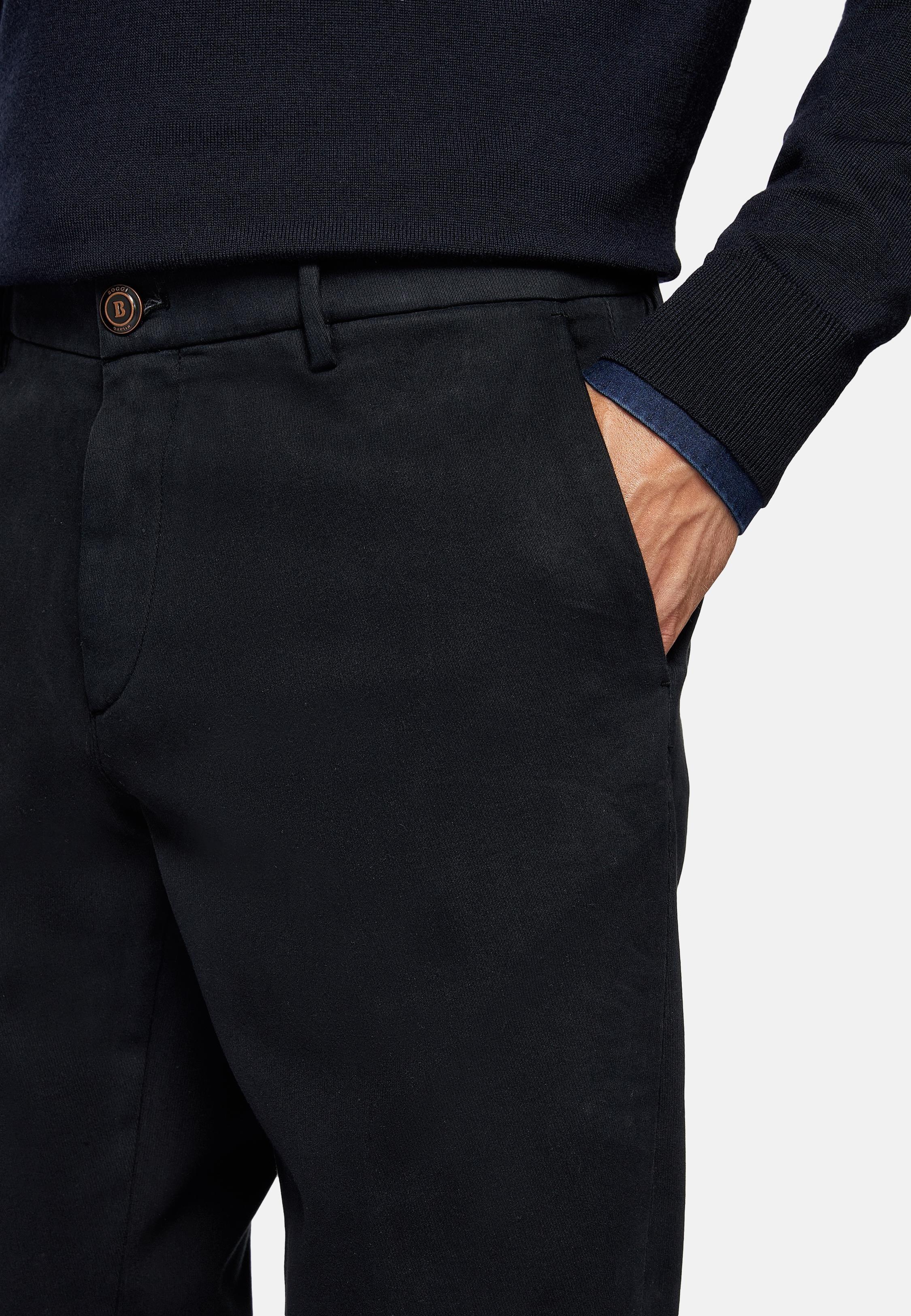 Navy Cotton Stretch Trousers, 3901_NAVY, large image number 3