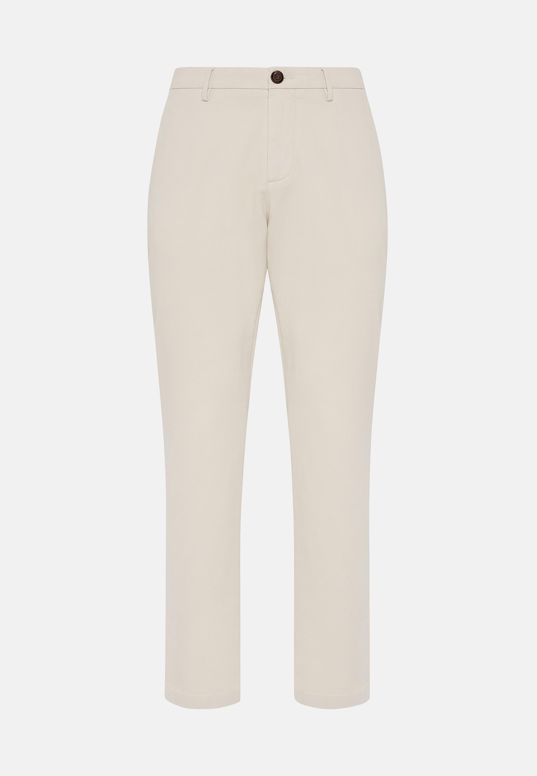 Cream Cotton Stretch Trousers, , large image number 0