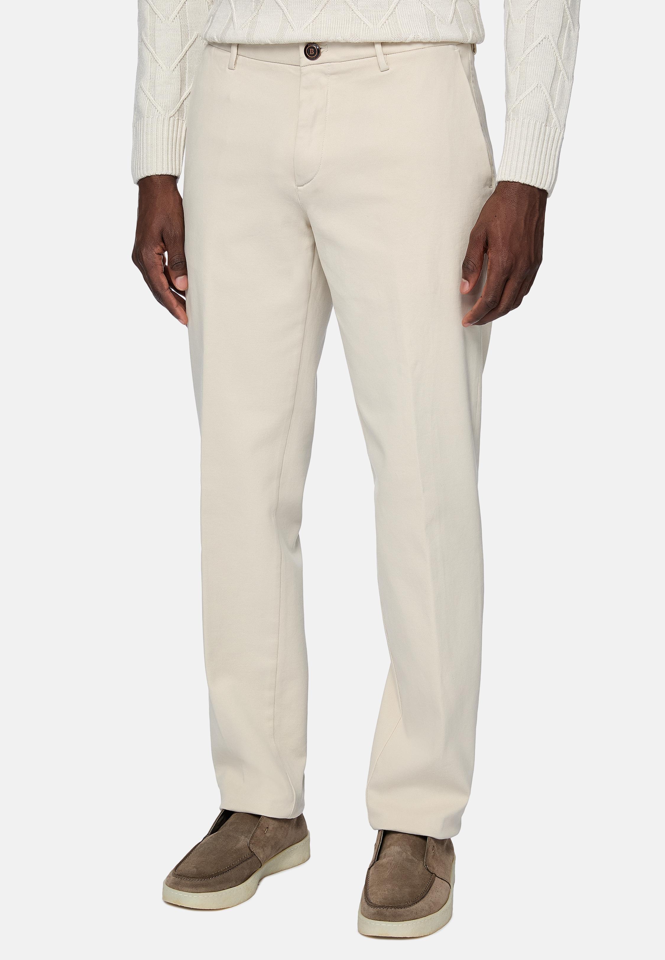 Cream Cotton Stretch Trousers, , large image number 1