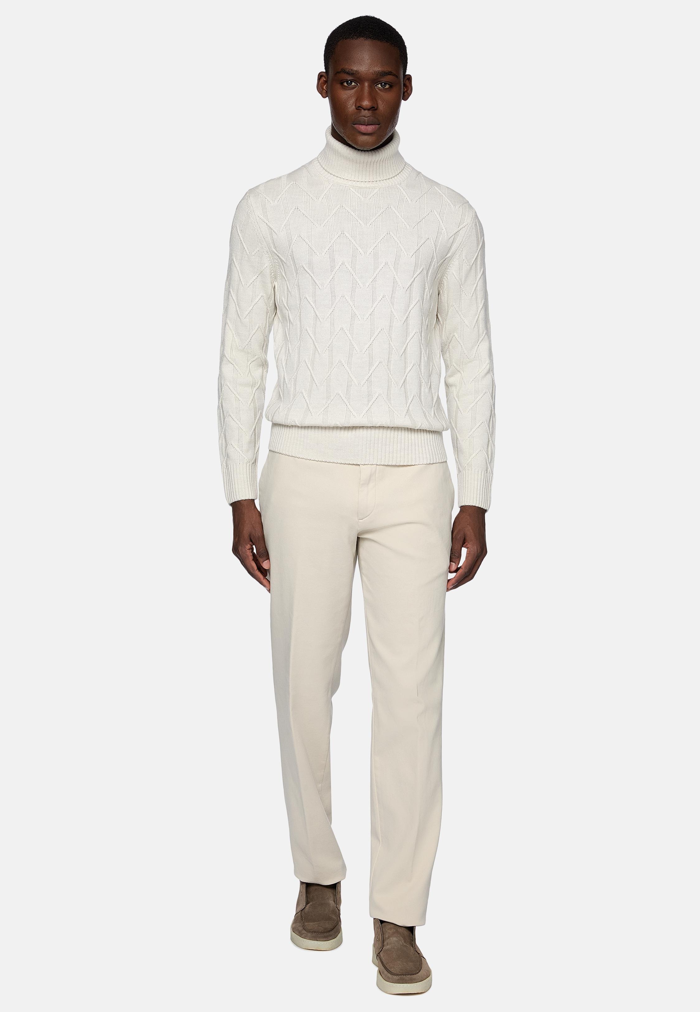 Cream Cotton Stretch Trousers, , large image number 2