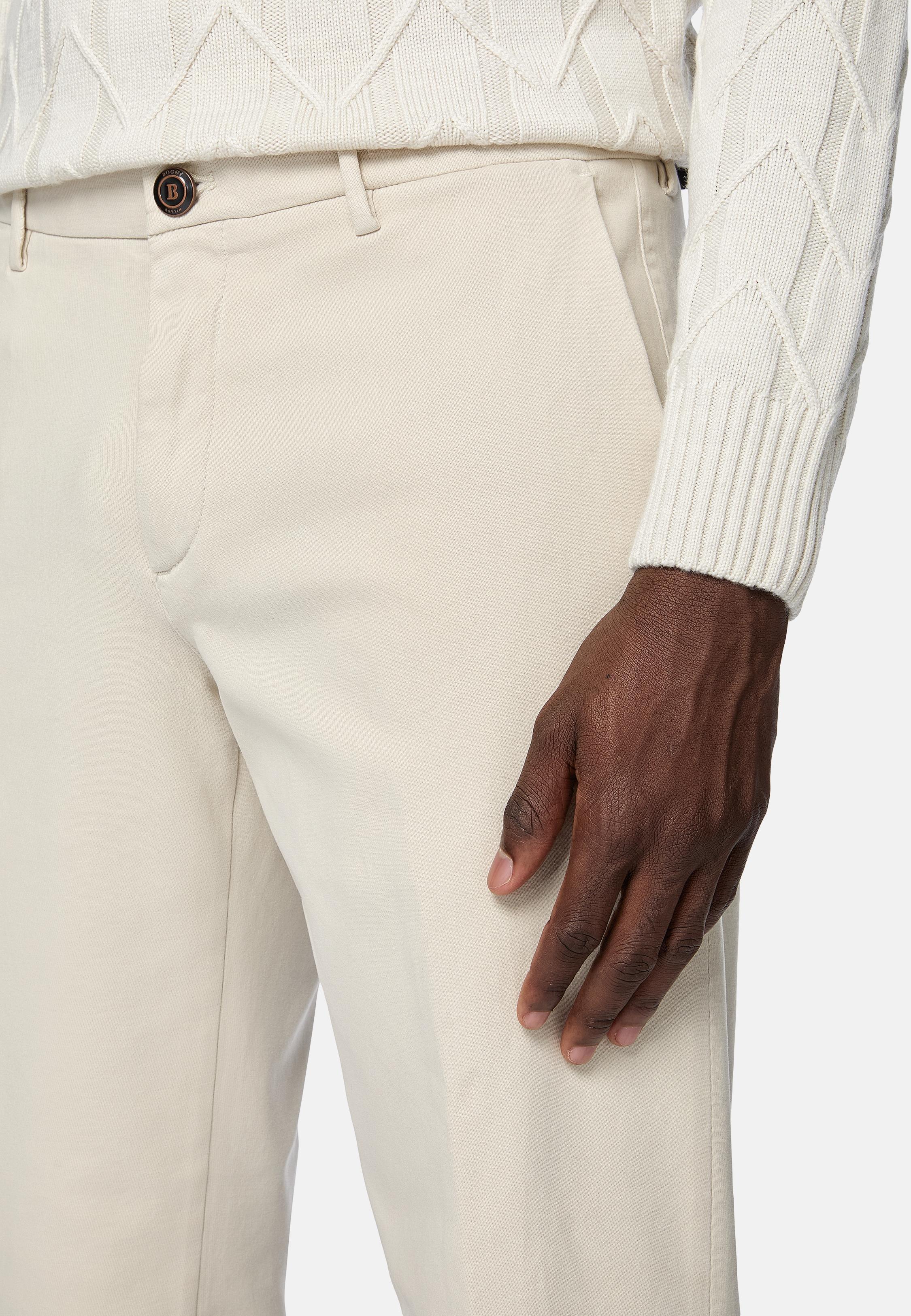 Cream Cotton Stretch Trousers, , large image number 4