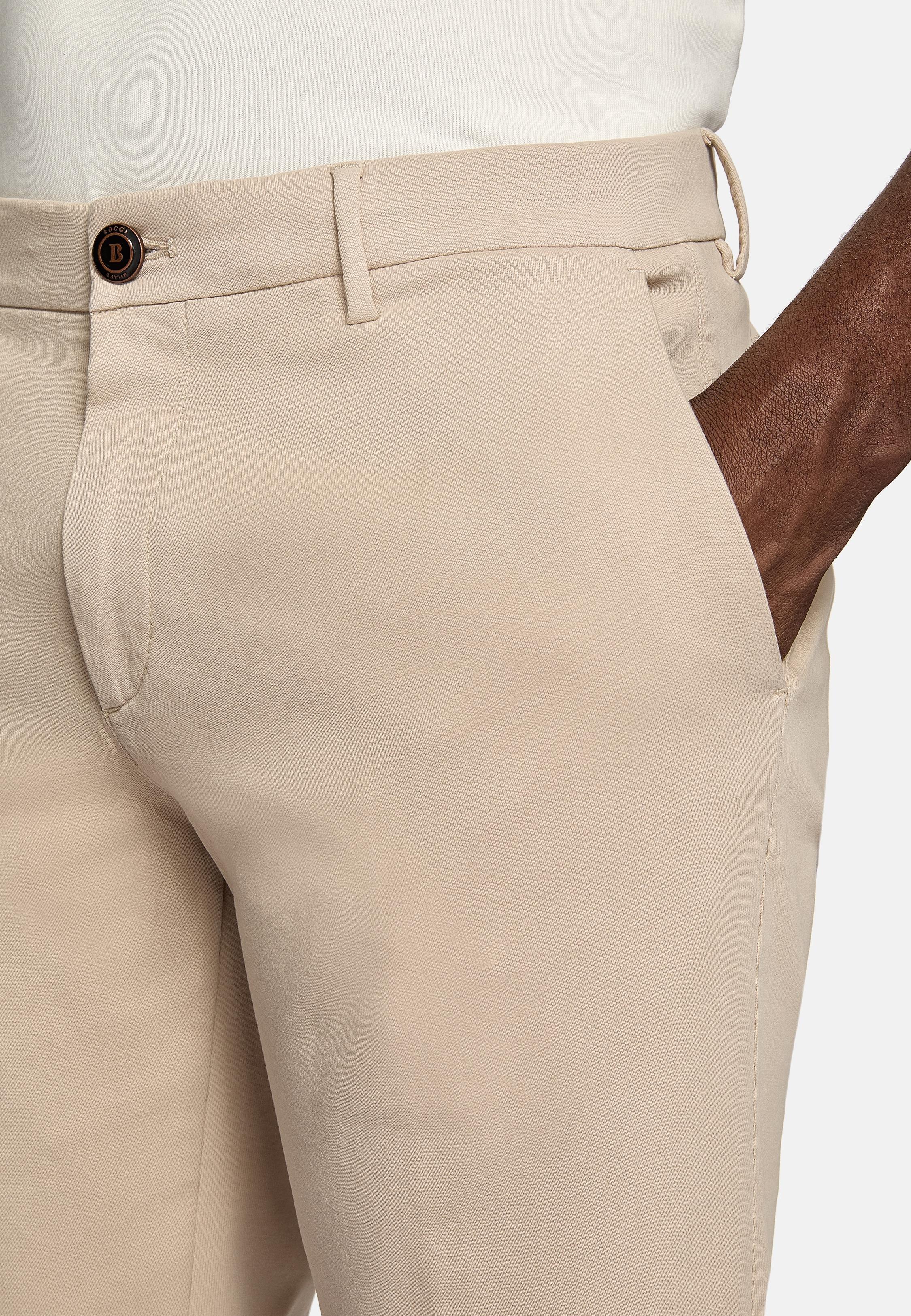 Beige Stretch Cotton Trousers, , large image number 6