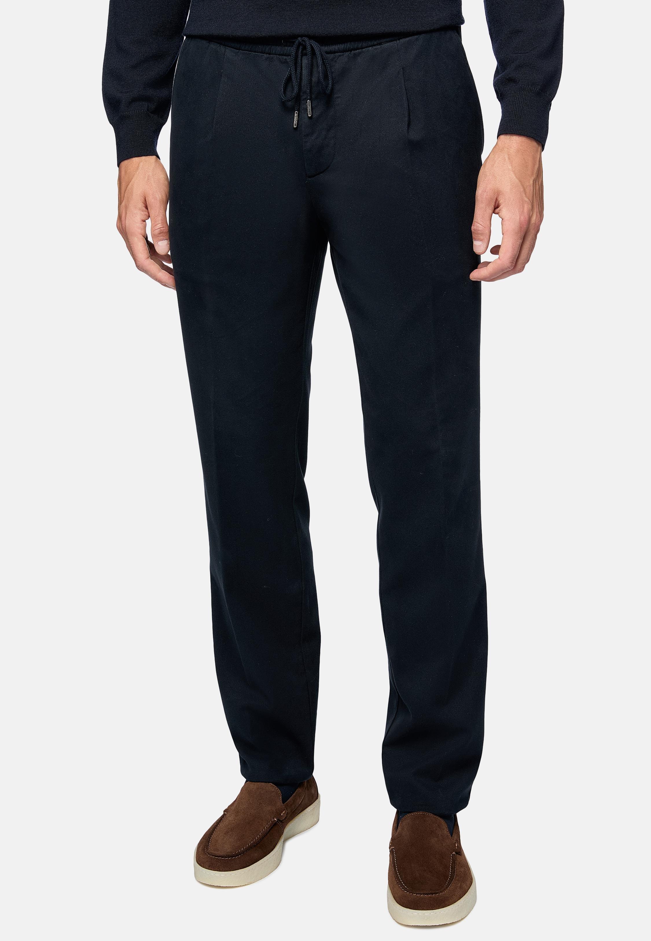 Blue Stretched Cotton Tencel Trousers, , large image number 0