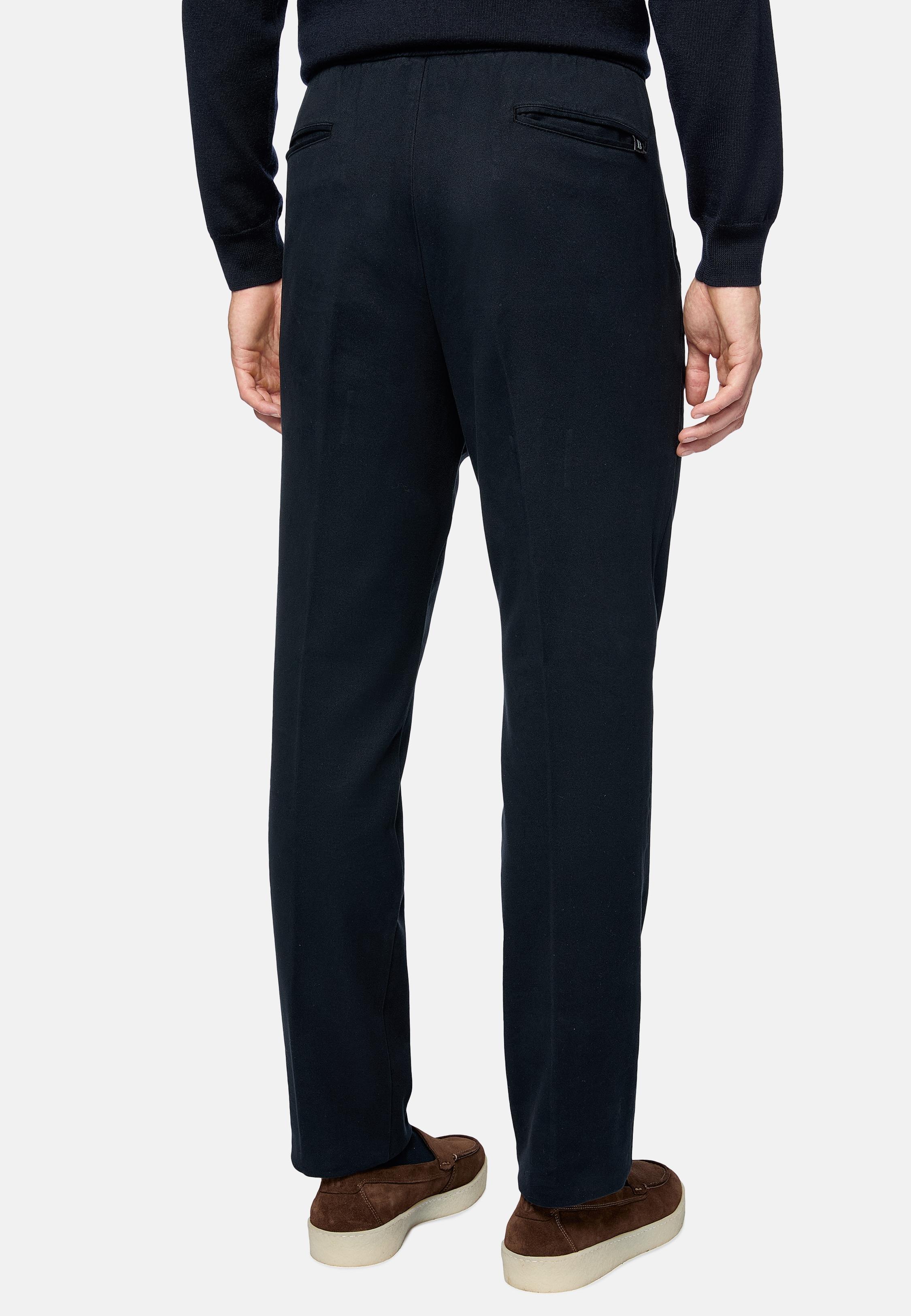 Blue Stretched Cotton Tencel Trousers, , large image number 2