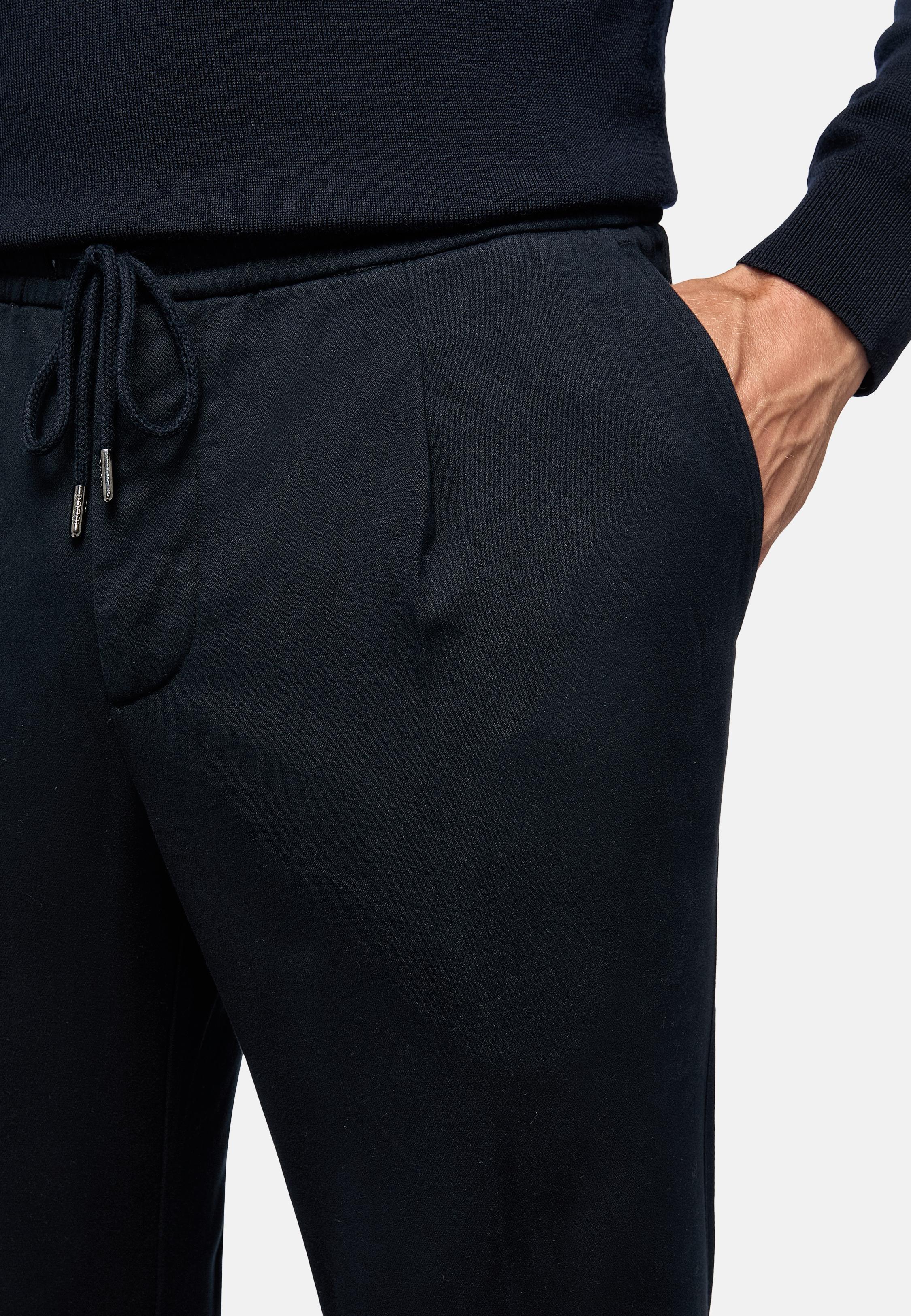 Blue Stretched Cotton Tencel Trousers, , large image number 3