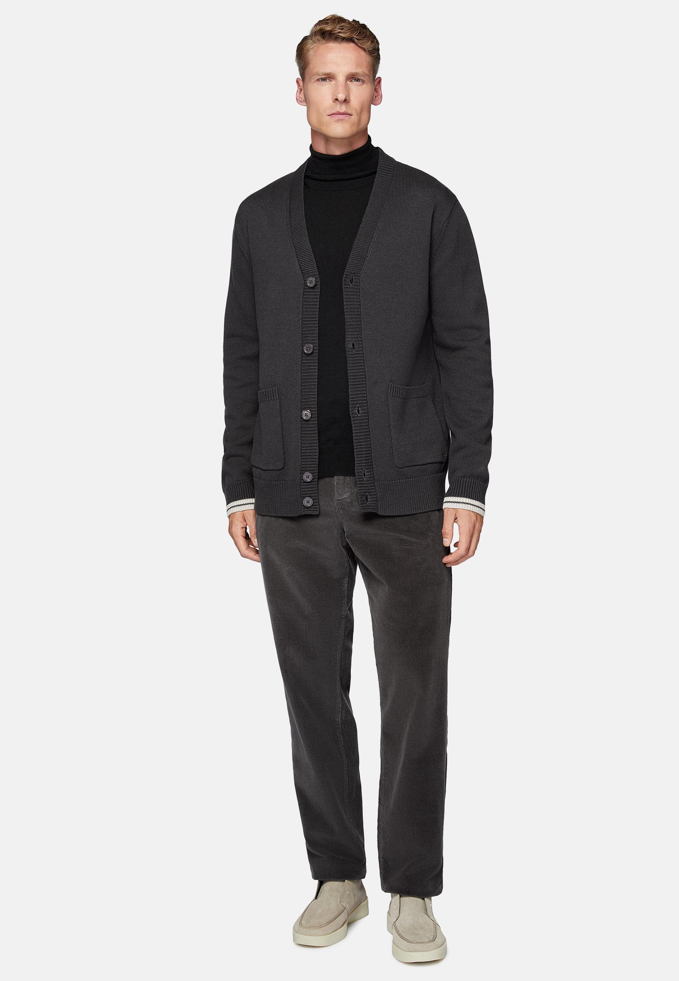 Black Charcoal Cotton Cardigan, , large image number 0
