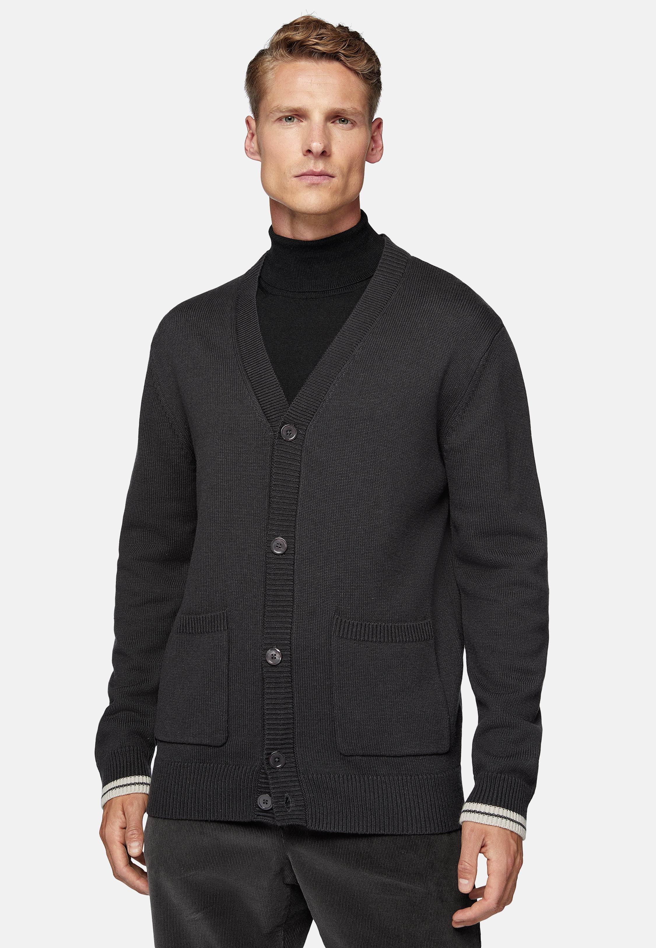 Black Charcoal Cotton Cardigan, , large image number 1