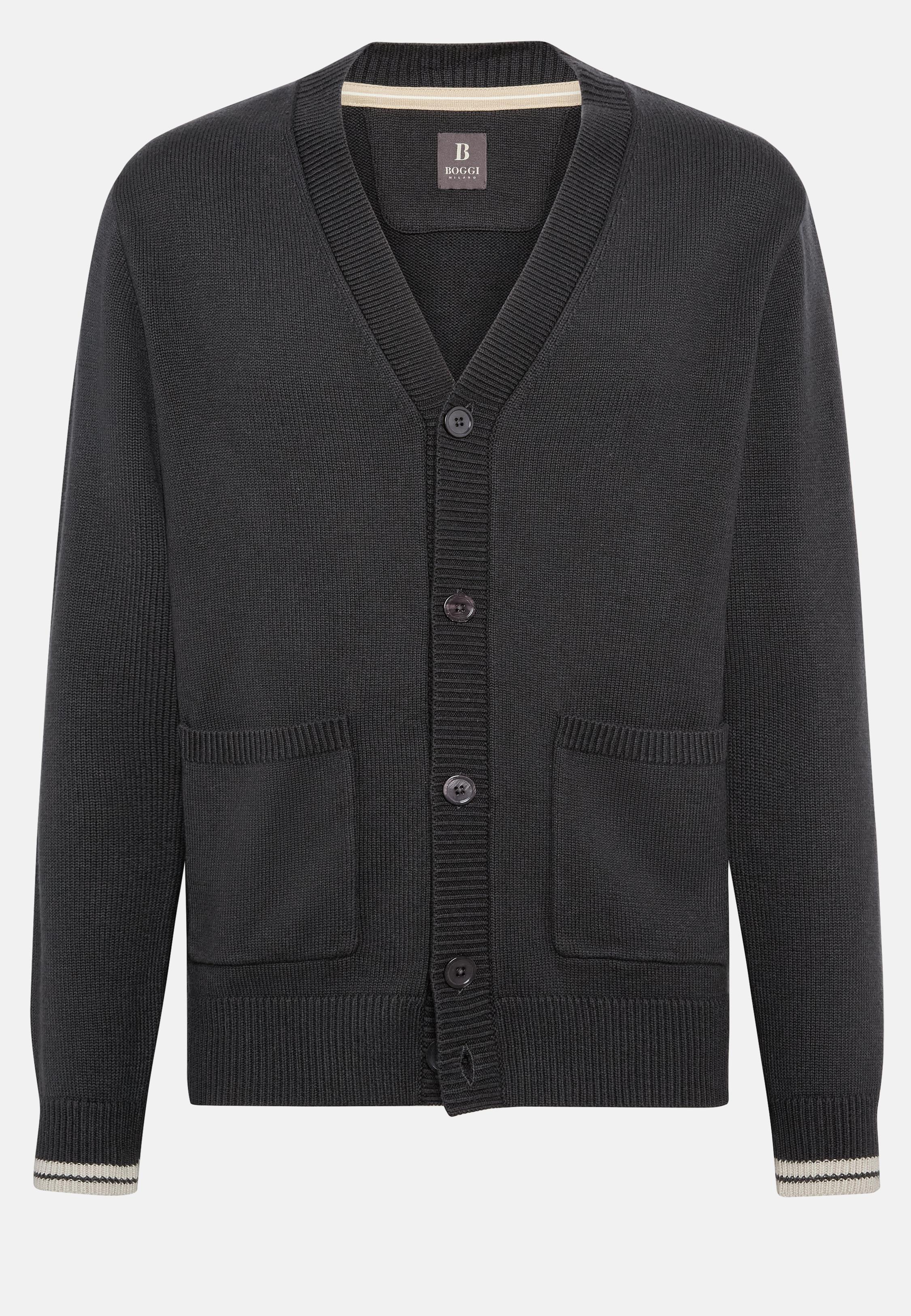 Black Charcoal Cotton Cardigan, 3901_CHAR, large image number 4