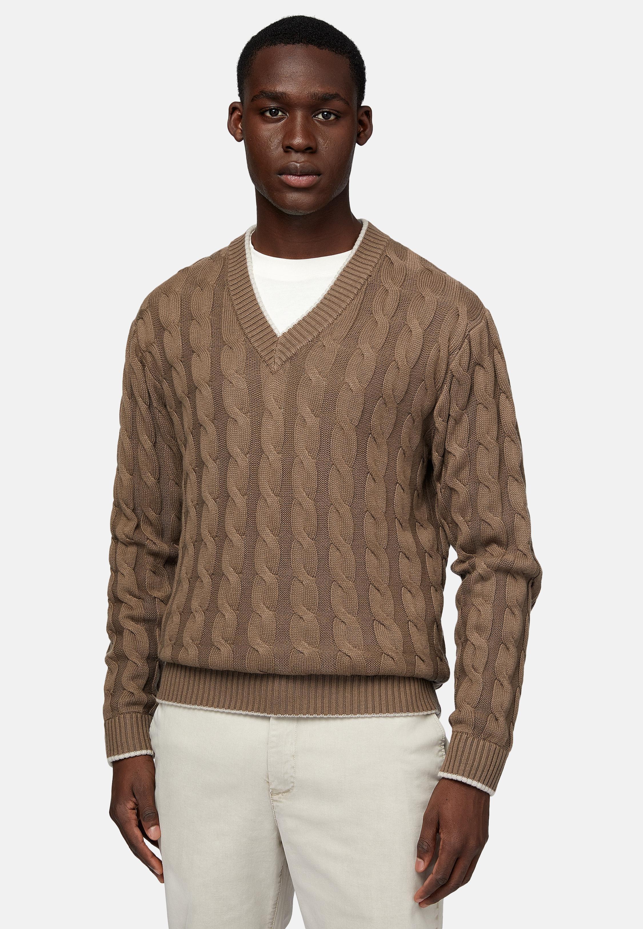 Brown Texture Casual Sweater, , large image number 1