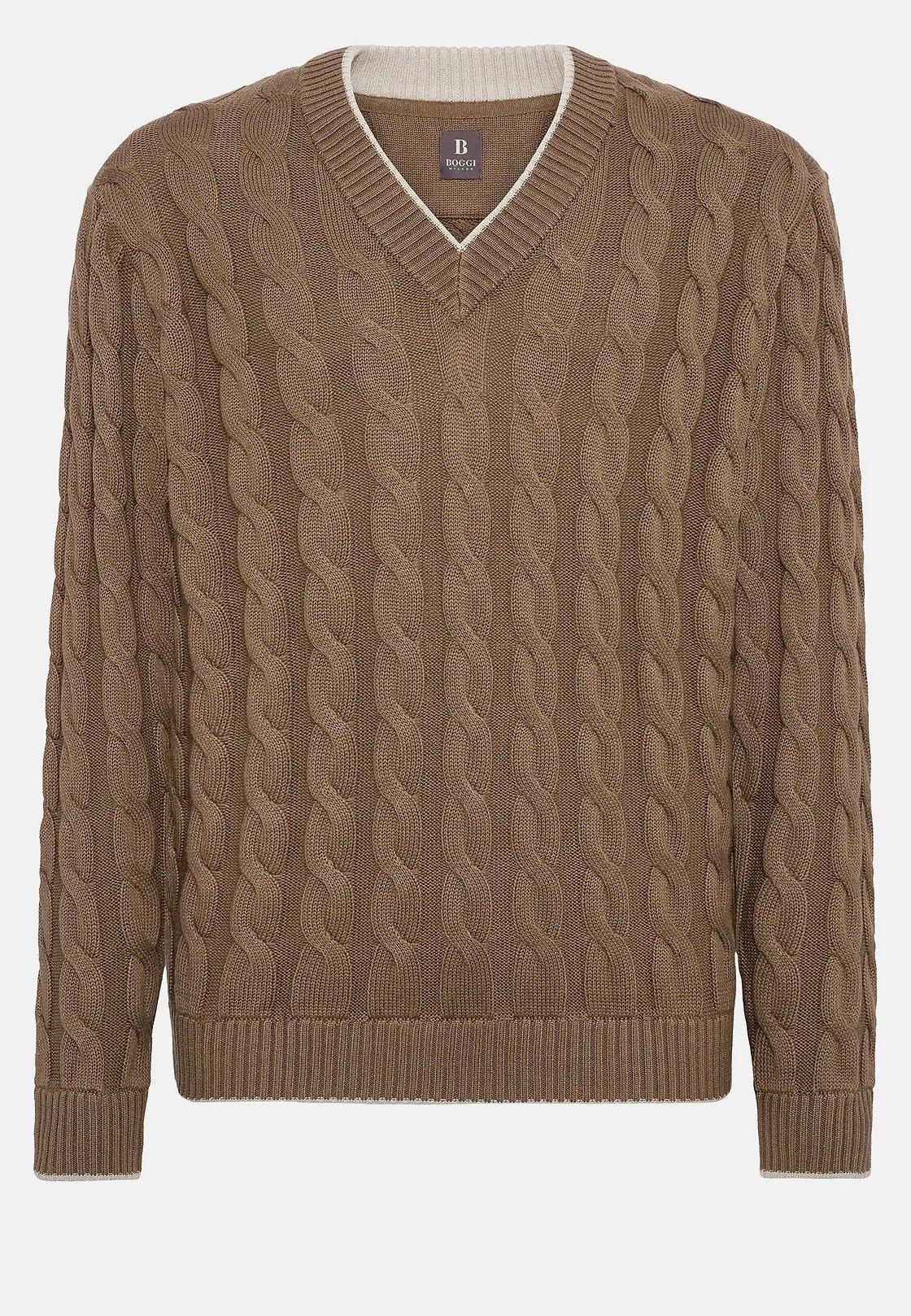 Brown Texture Casual Sweater, , large image number 4