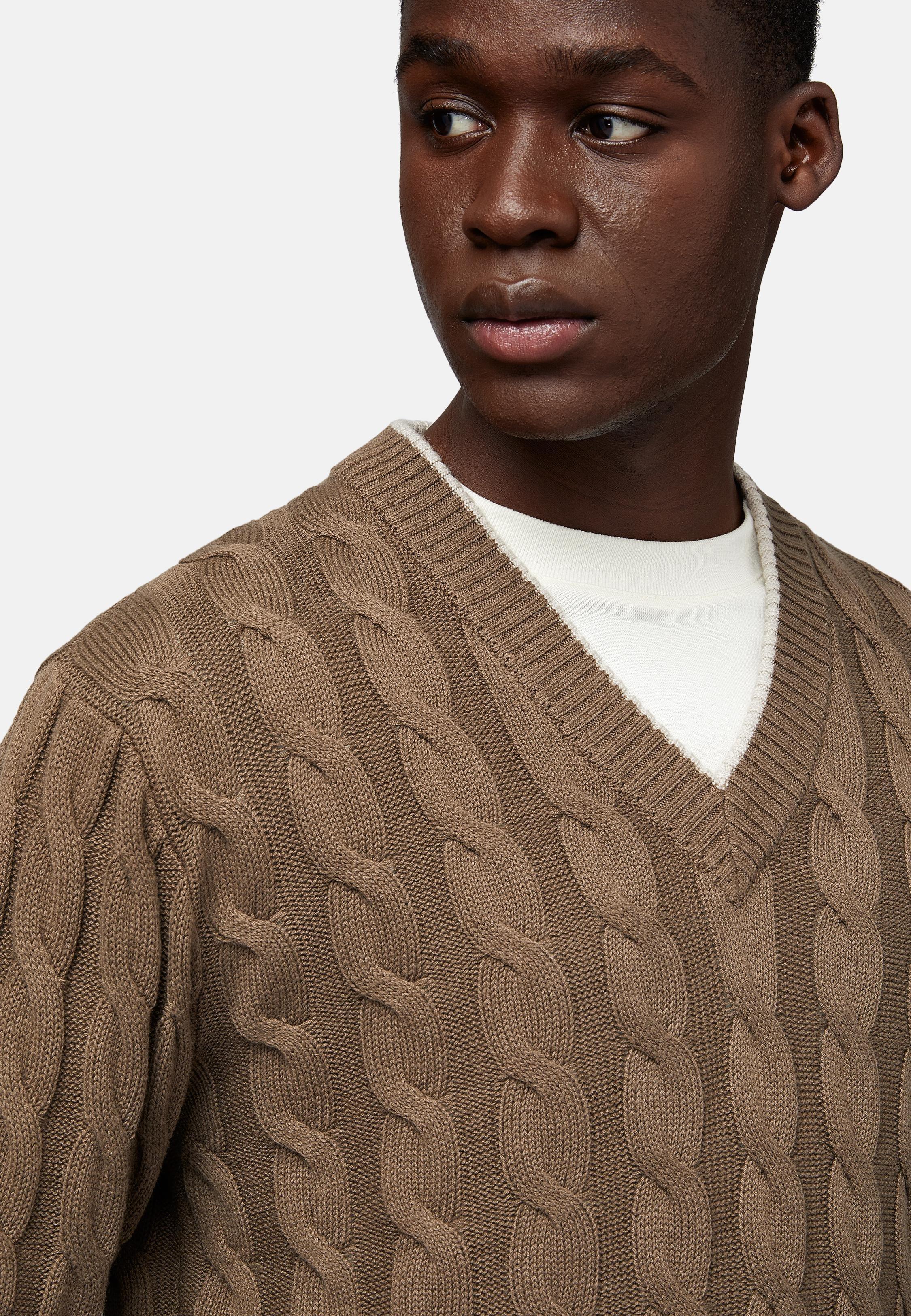 Brown Texture Casual Sweater, , large image number 5