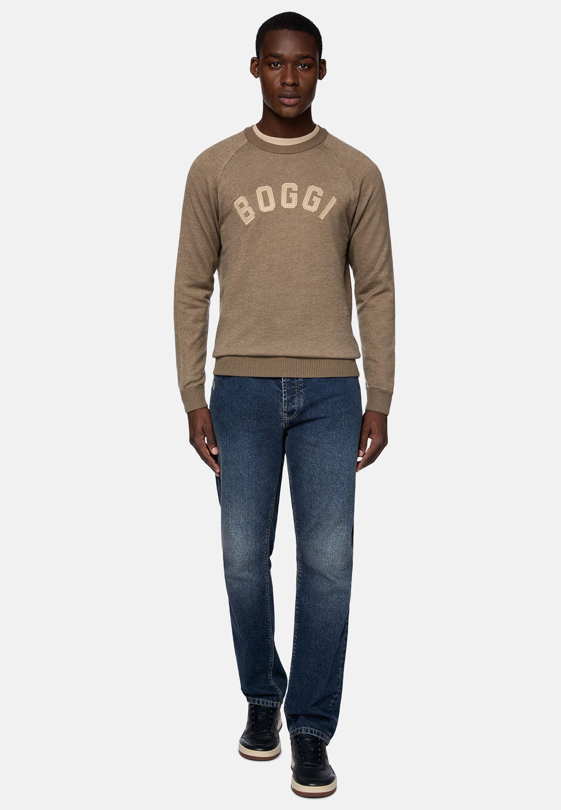 Brown Crew Neck Cotton Jumper, , large image number 0