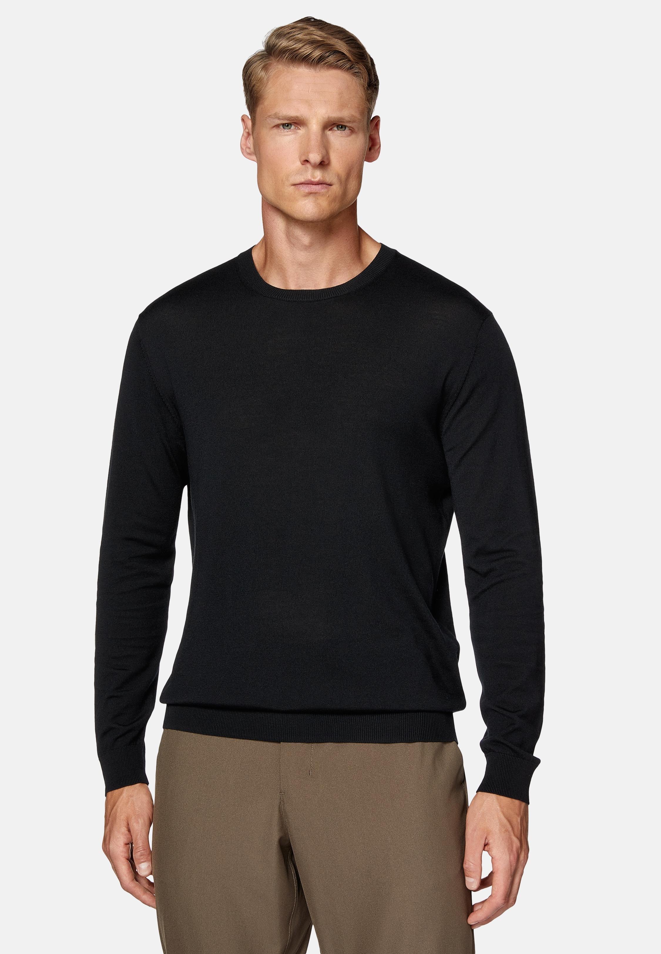 Black Crew Neck Wool Jumper, Black, large image number 0