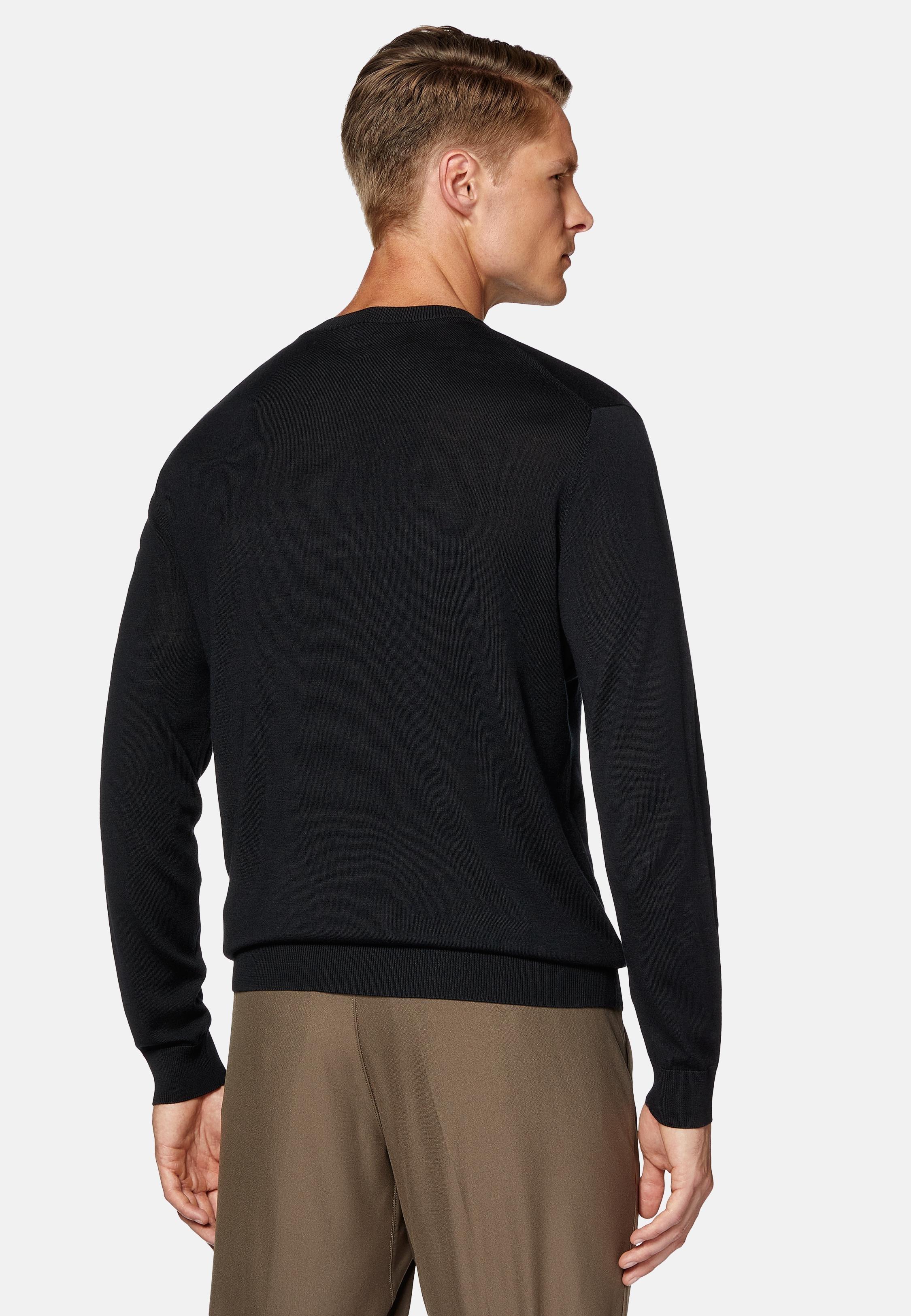 Black Crew Neck Wool Jumper, Black, large image number 1