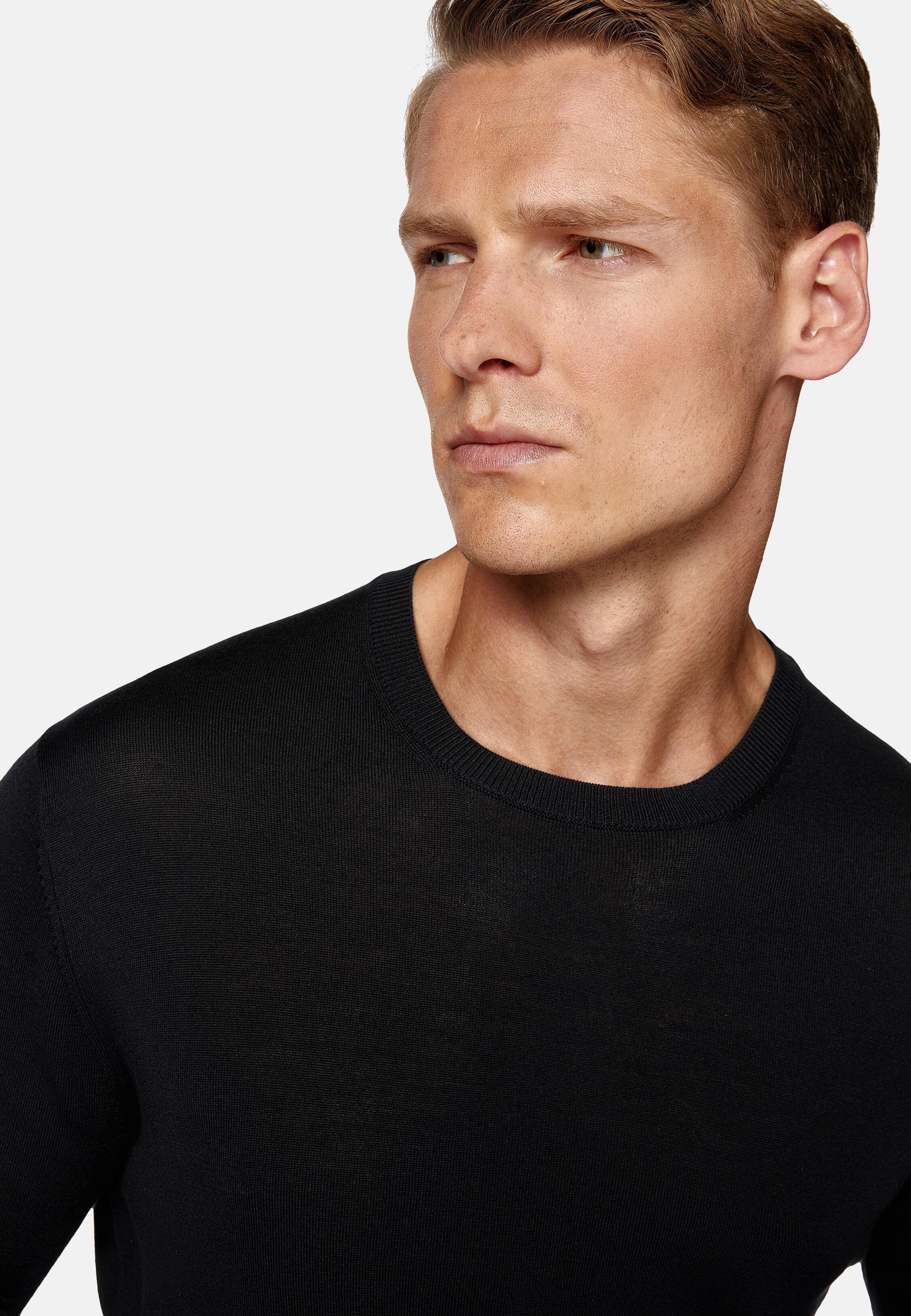 Black Crew Neck Wool Jumper, 3901_BLAC, large image number 2