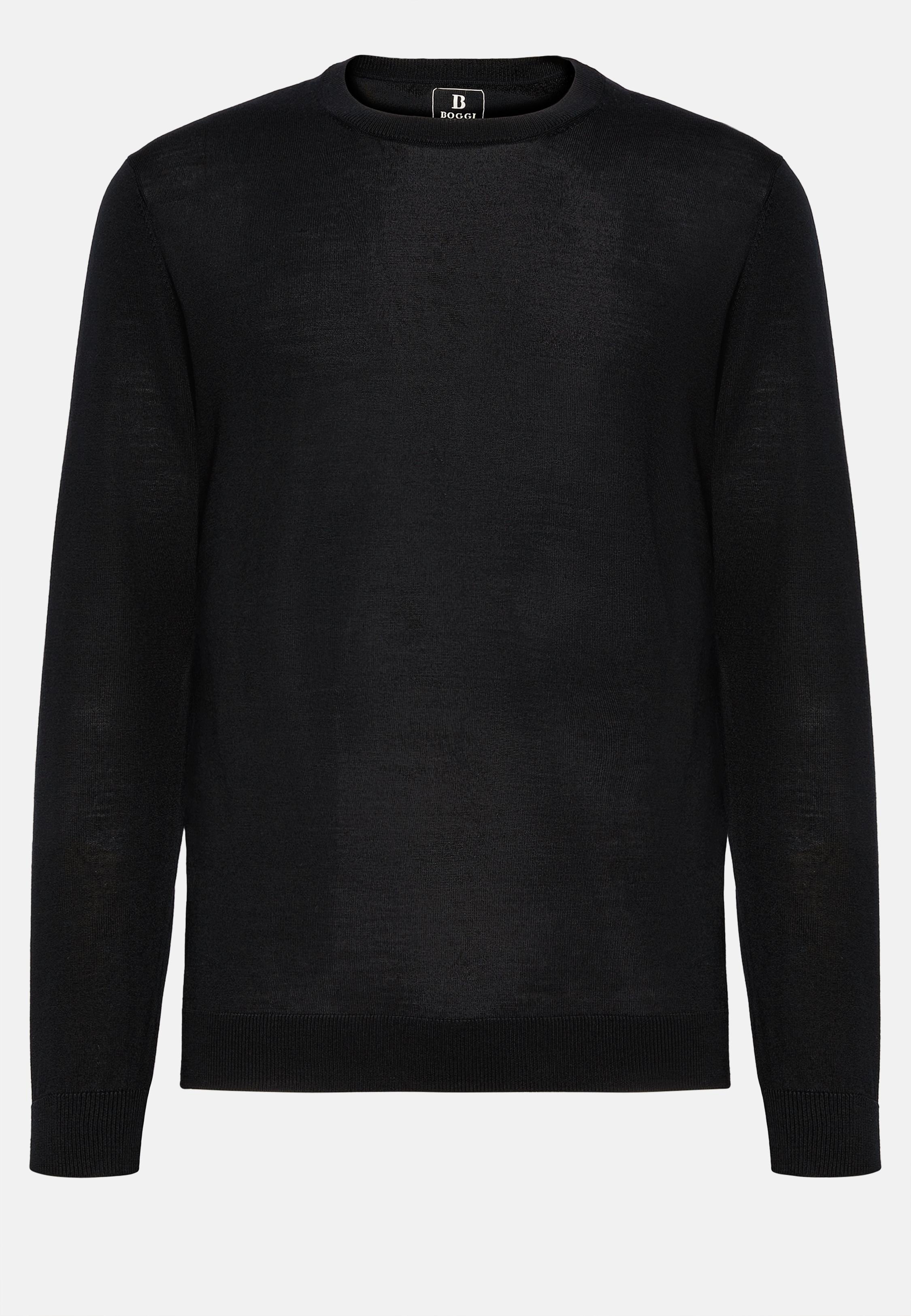 Black Crew Neck Wool Jumper, Black, large image number 3