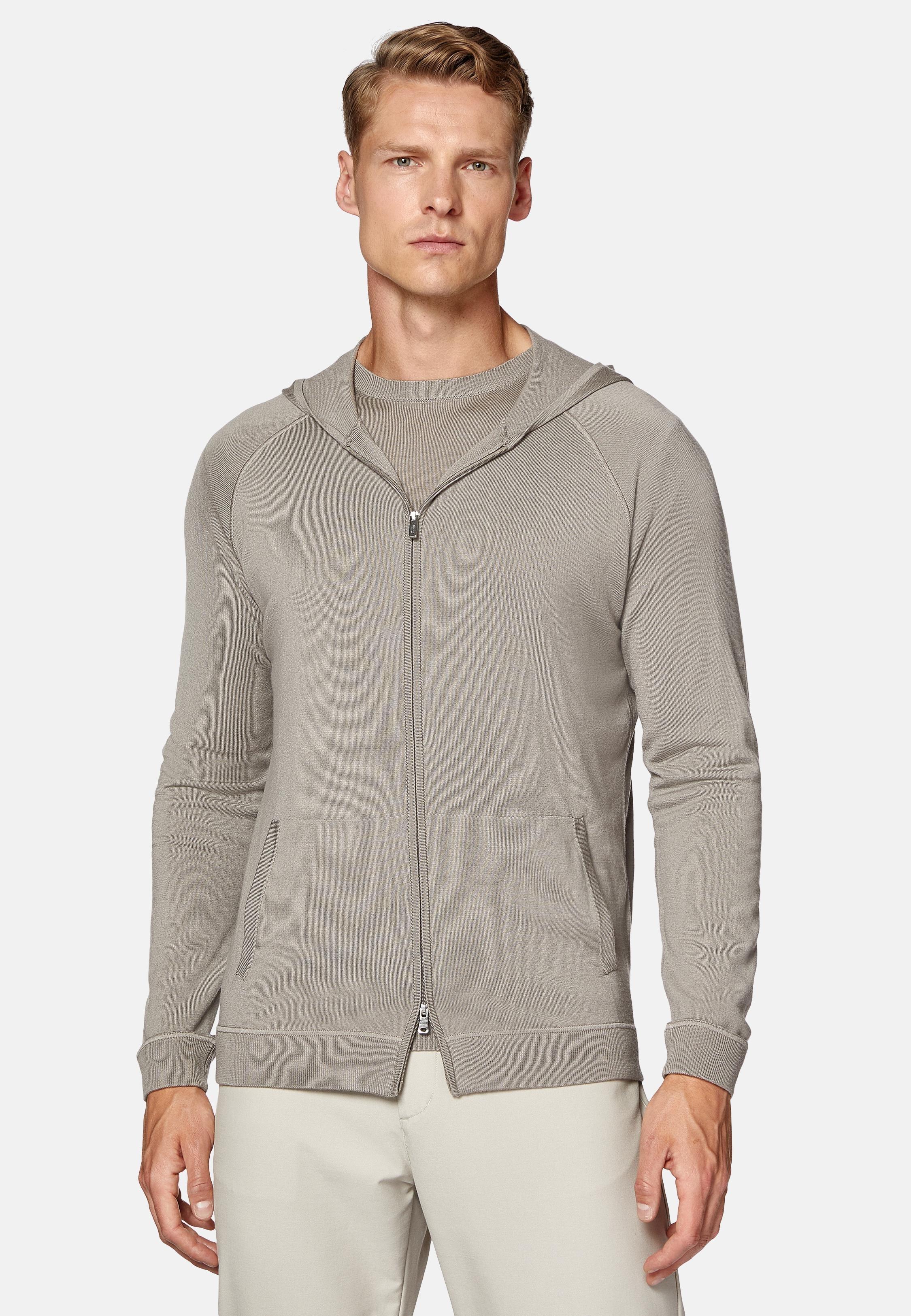 Brown Merino Wool Full Zip Hoodie, , medium