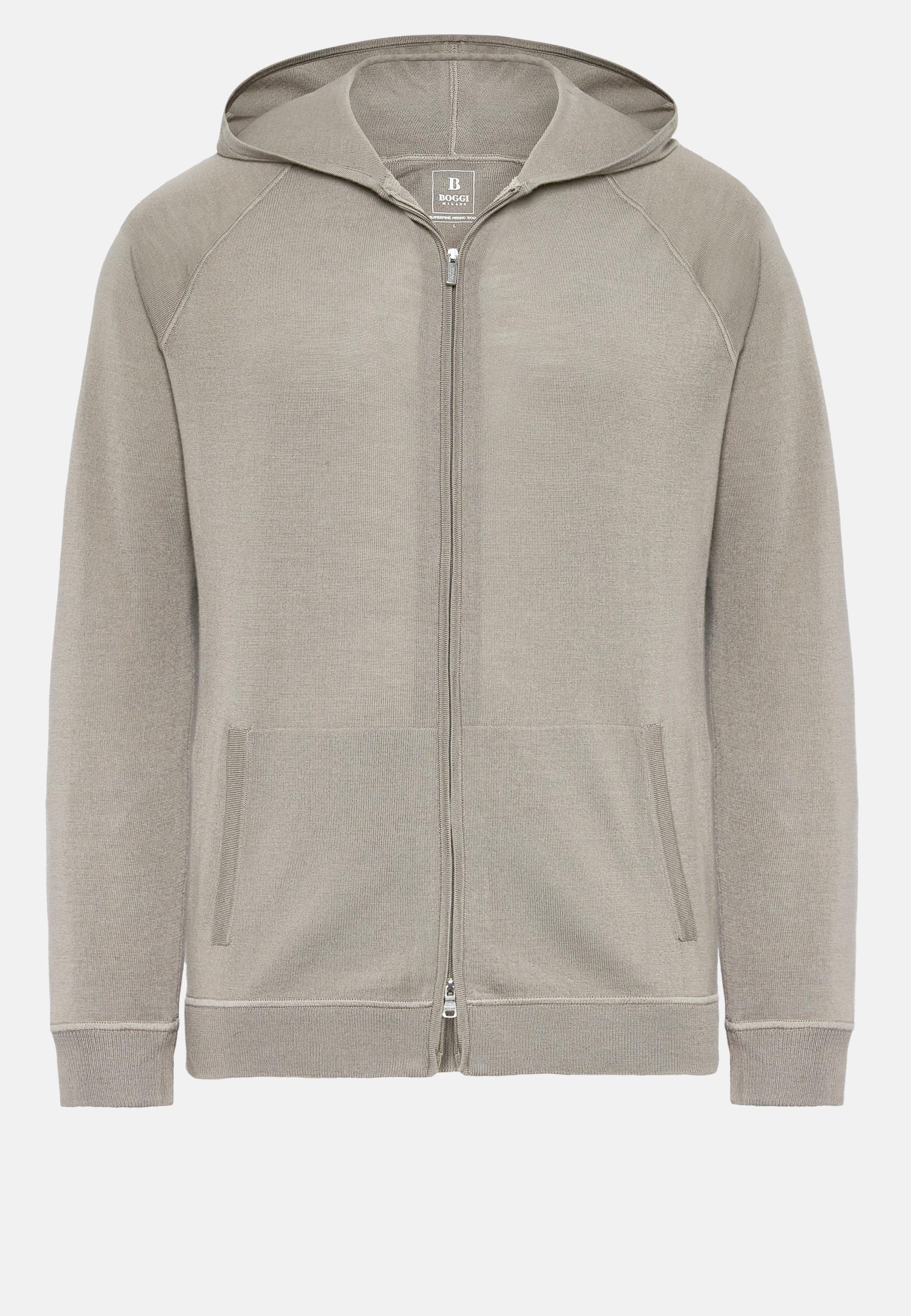 Brown Merino Wool Full Zip Hoodie, , large image number 3