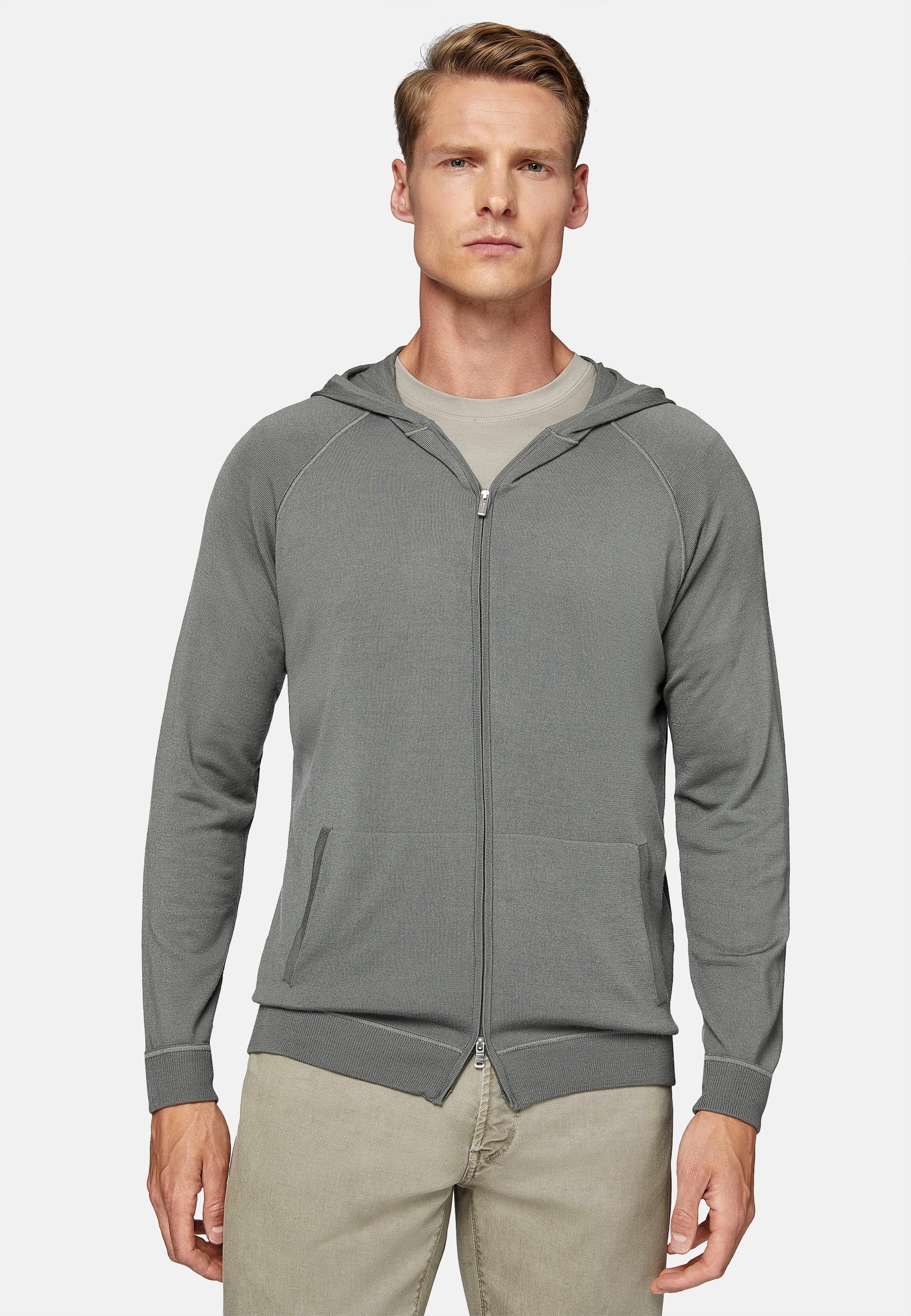 Green Merino Wool Full Zip Hoodie, , medium