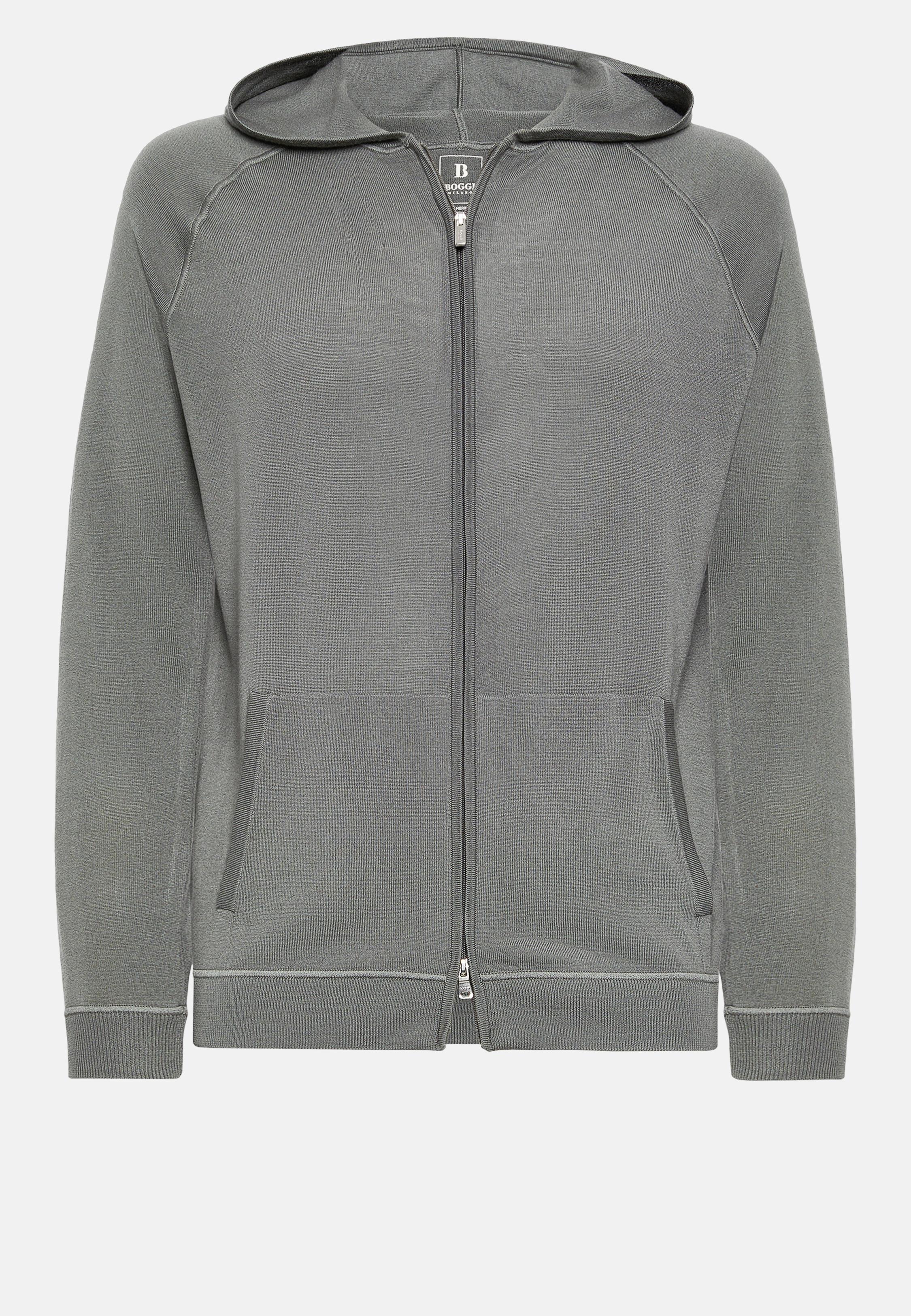Green Merino Wool Full Zip Hoodie, , large image number 3