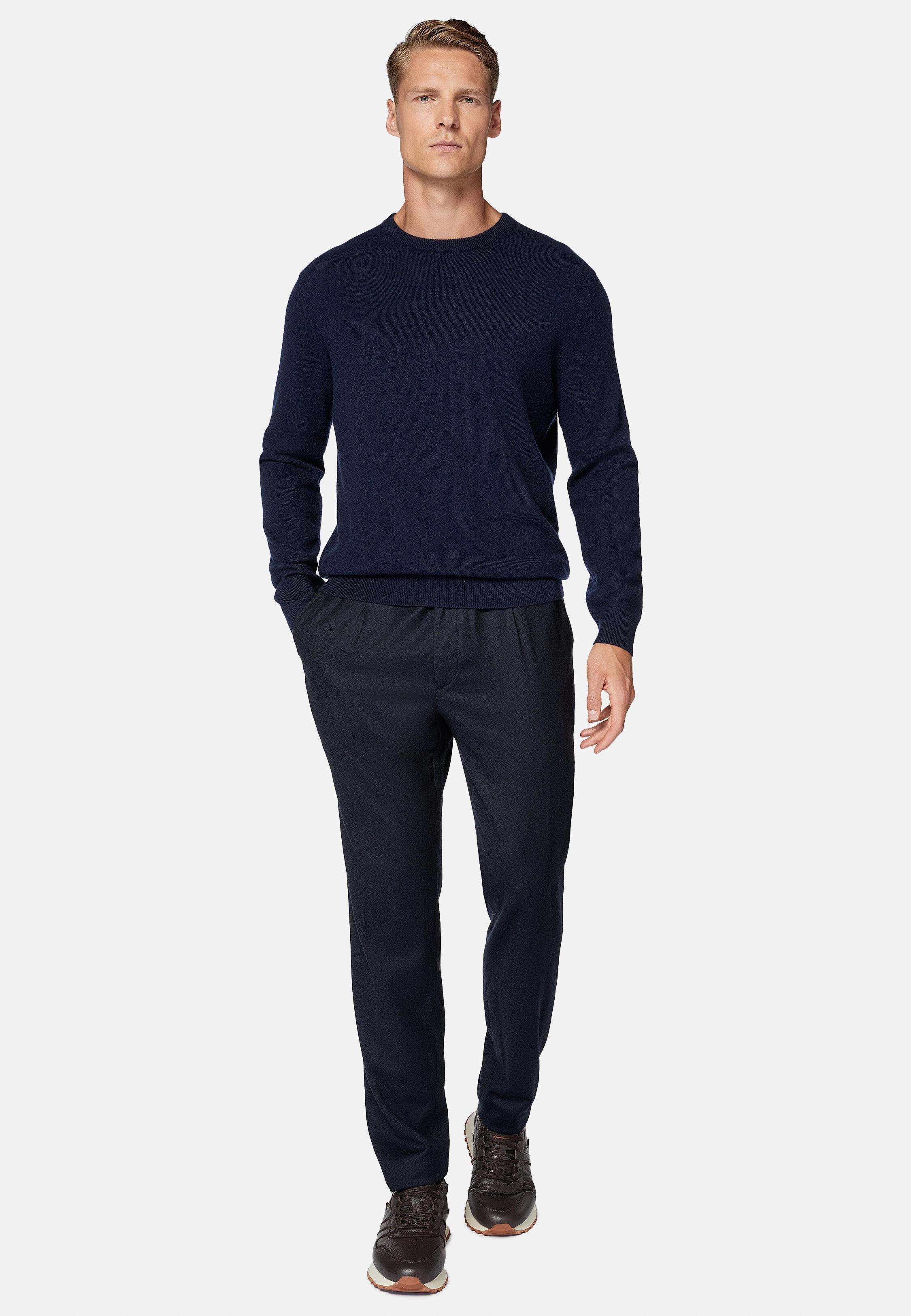 Navy Solid Casual Trousers, Navy blue, large image number 3