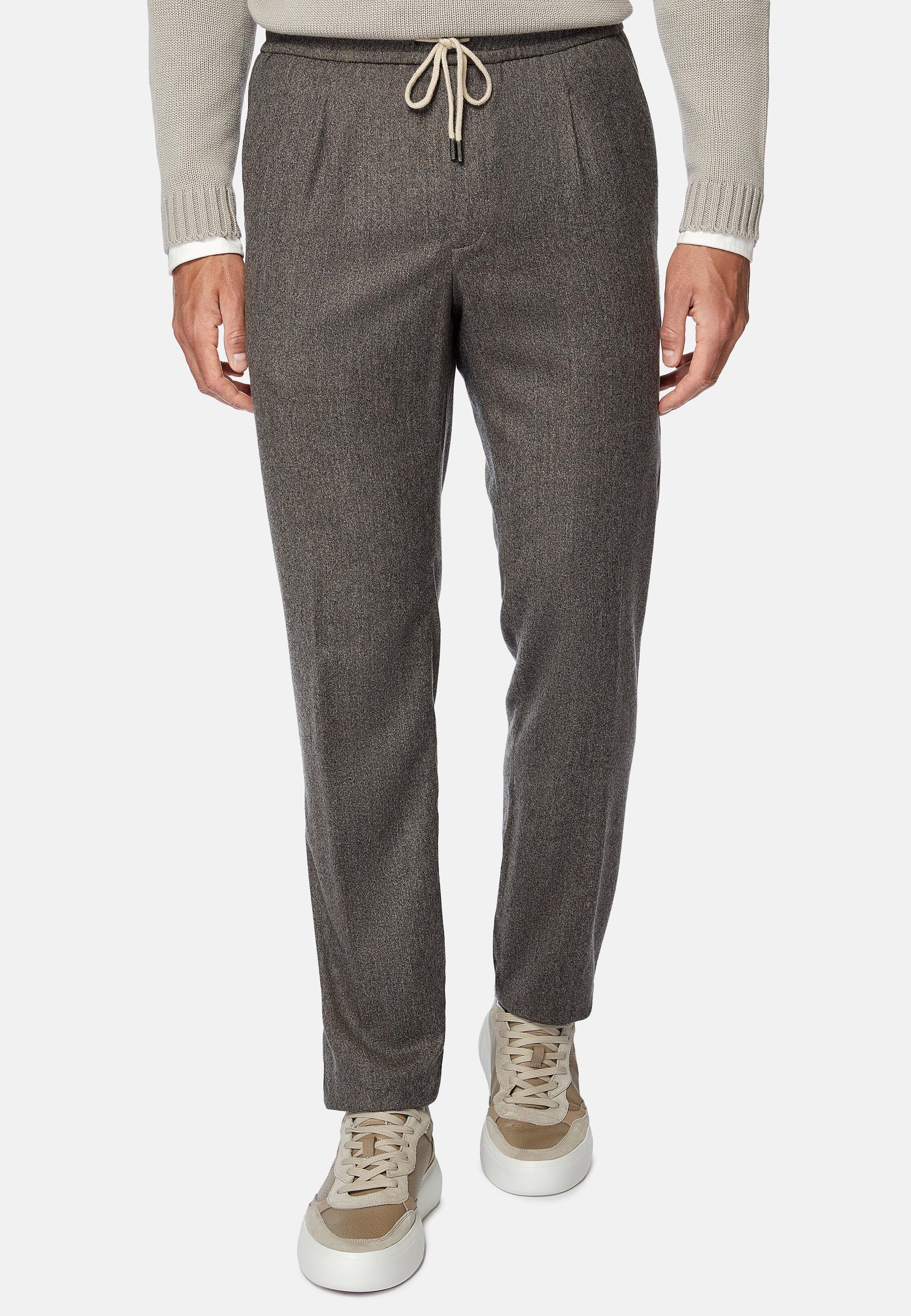 Taupe Herringbone Casual Trousers, Taupe, large image number 1