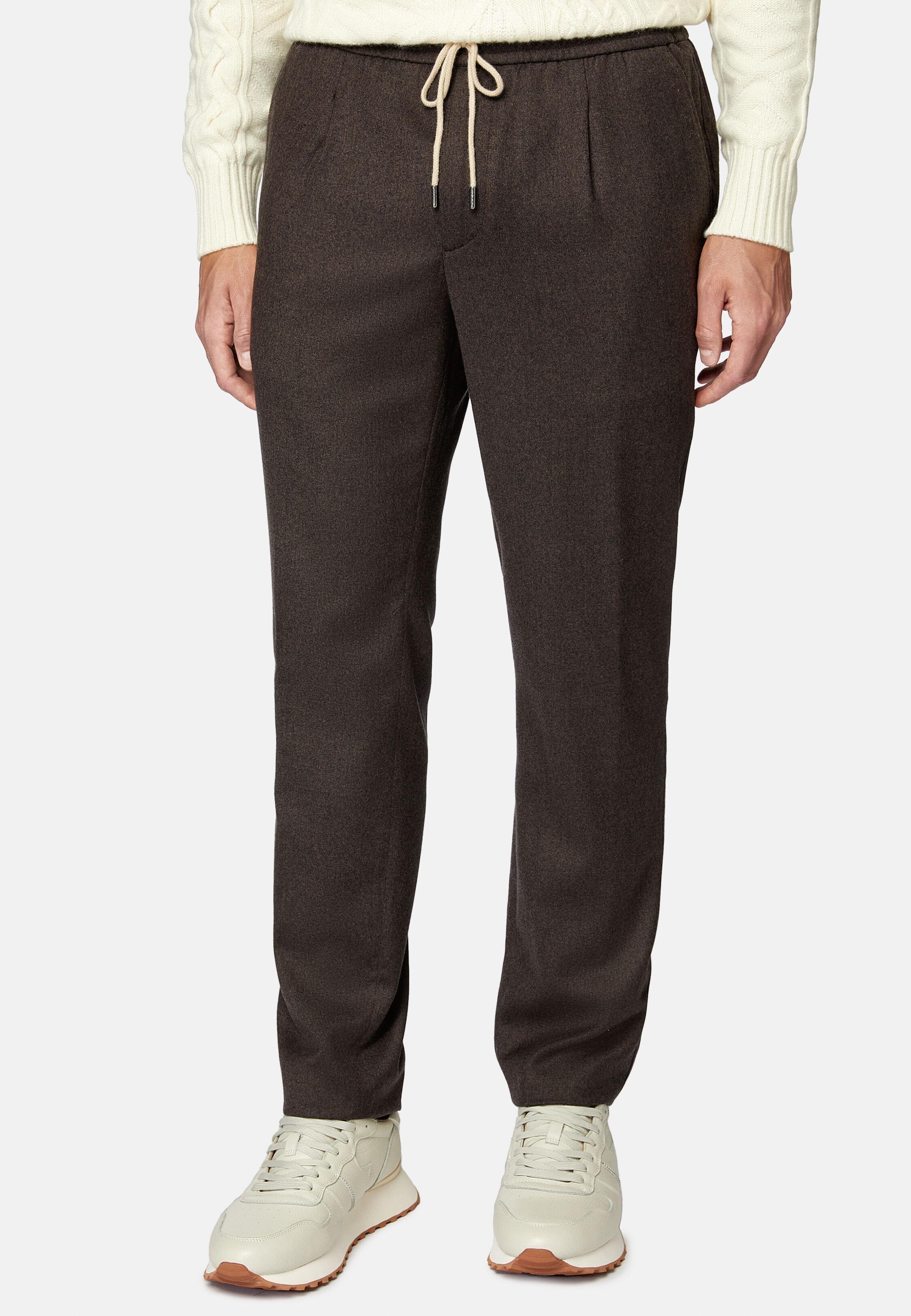 Brown Herringbone Casual Trousers, 3901_BROW, large image number 1
