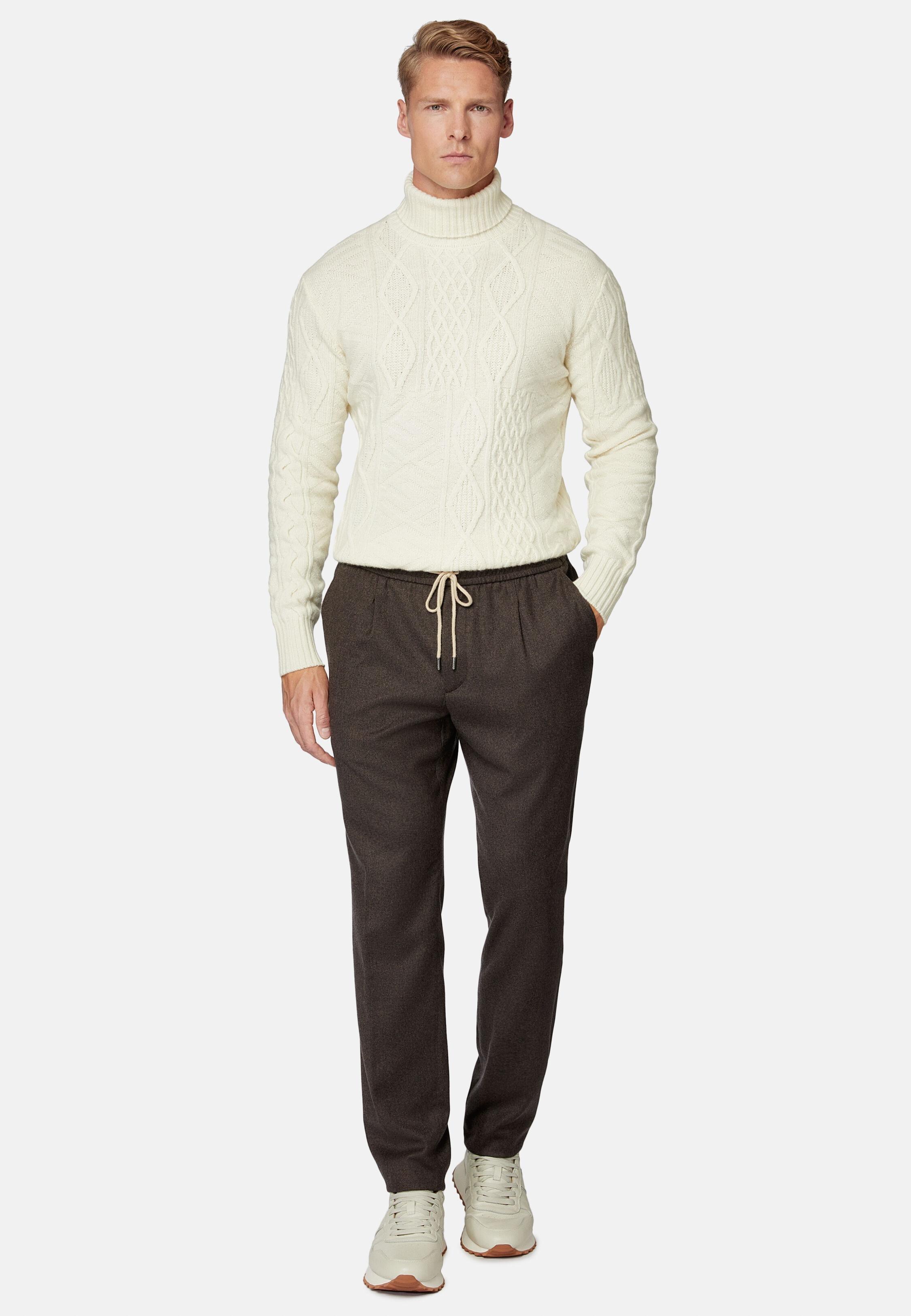 Brown Herringbone Casual Trousers, 3901_BROW, large image number 3