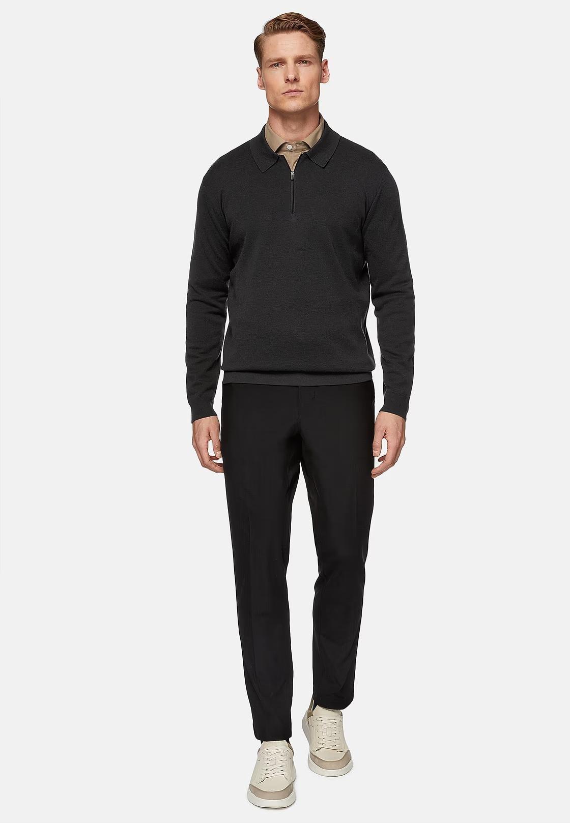 Black Charcoal Merino Wool Tech Polo Shirt, , large image number 0