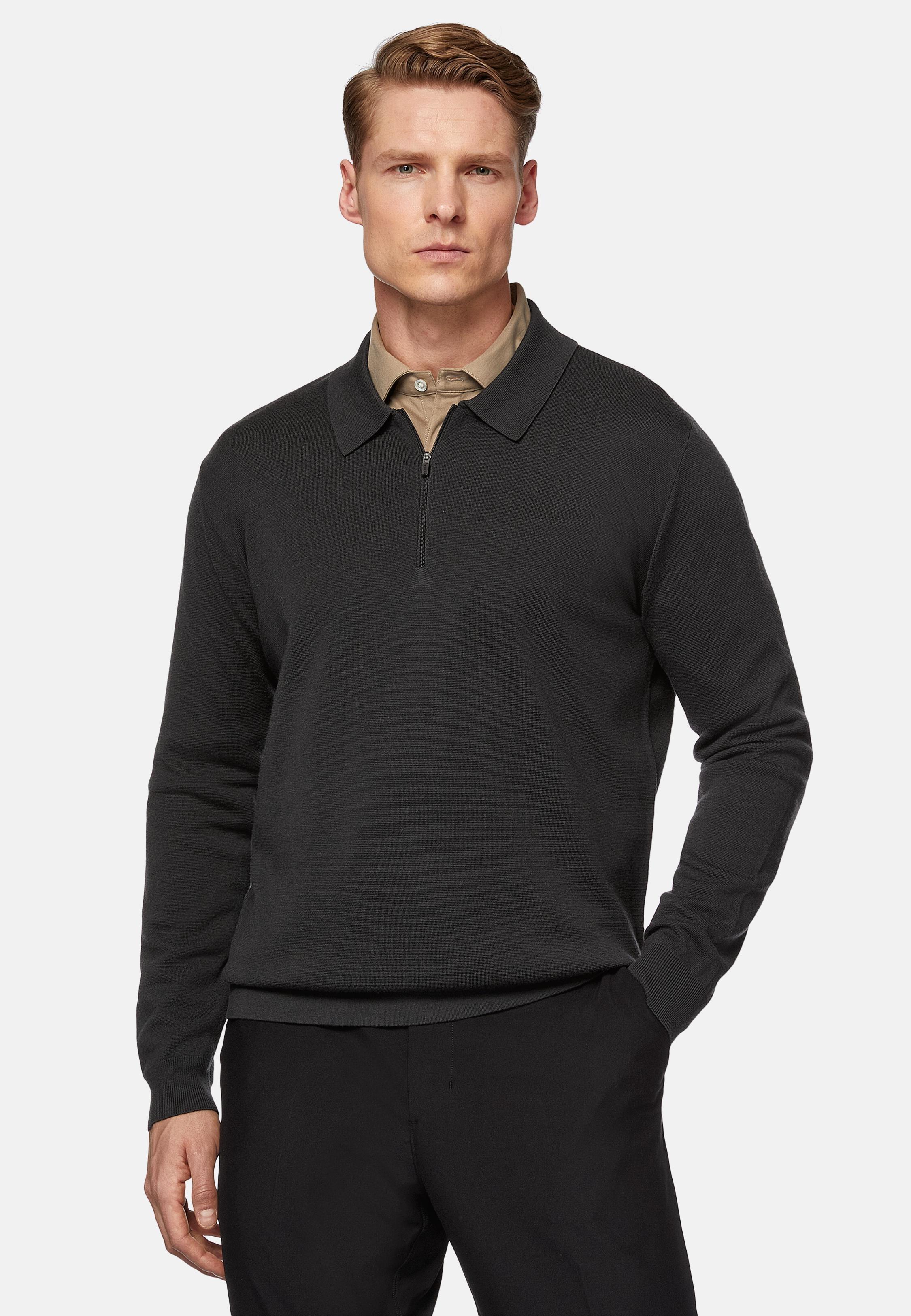 Black Charcoal Merino Wool Tech Polo Shirt, , large image number 1