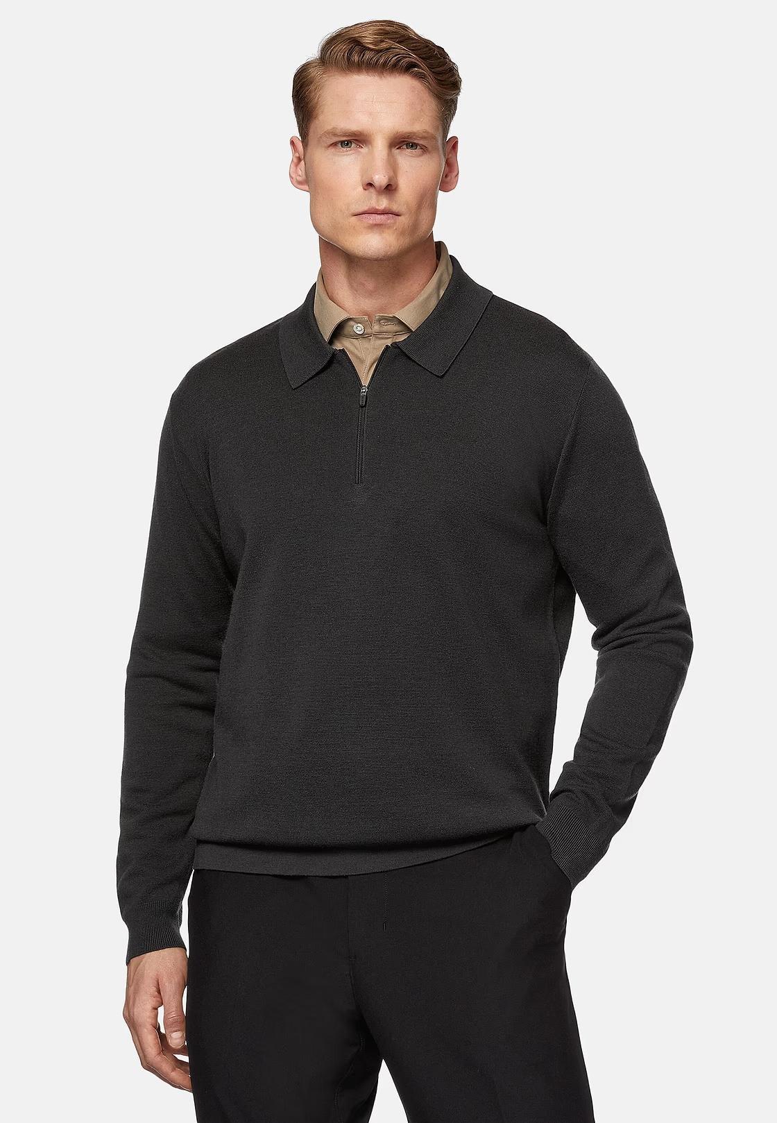 Black Charcoal Merino Wool Tech Polo Shirt, , large image number 2
