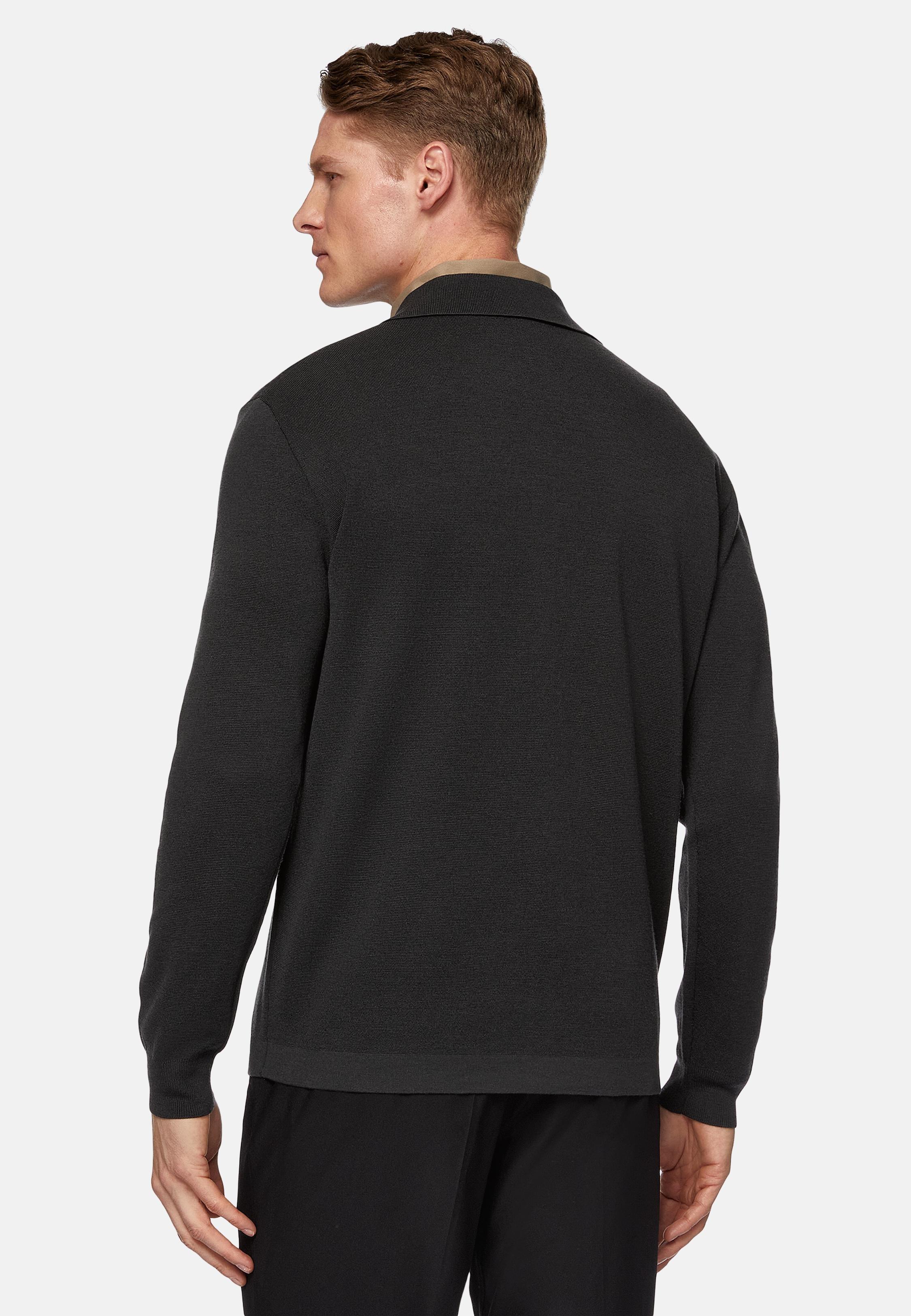 Black Charcoal Merino Wool Tech Polo Shirt, , large image number 3