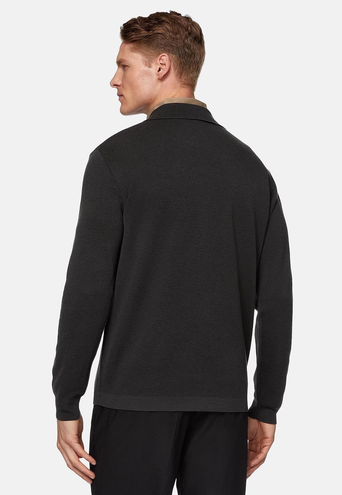 Black Charcoal Merino Wool Tech Polo Shirt, , large image number 4