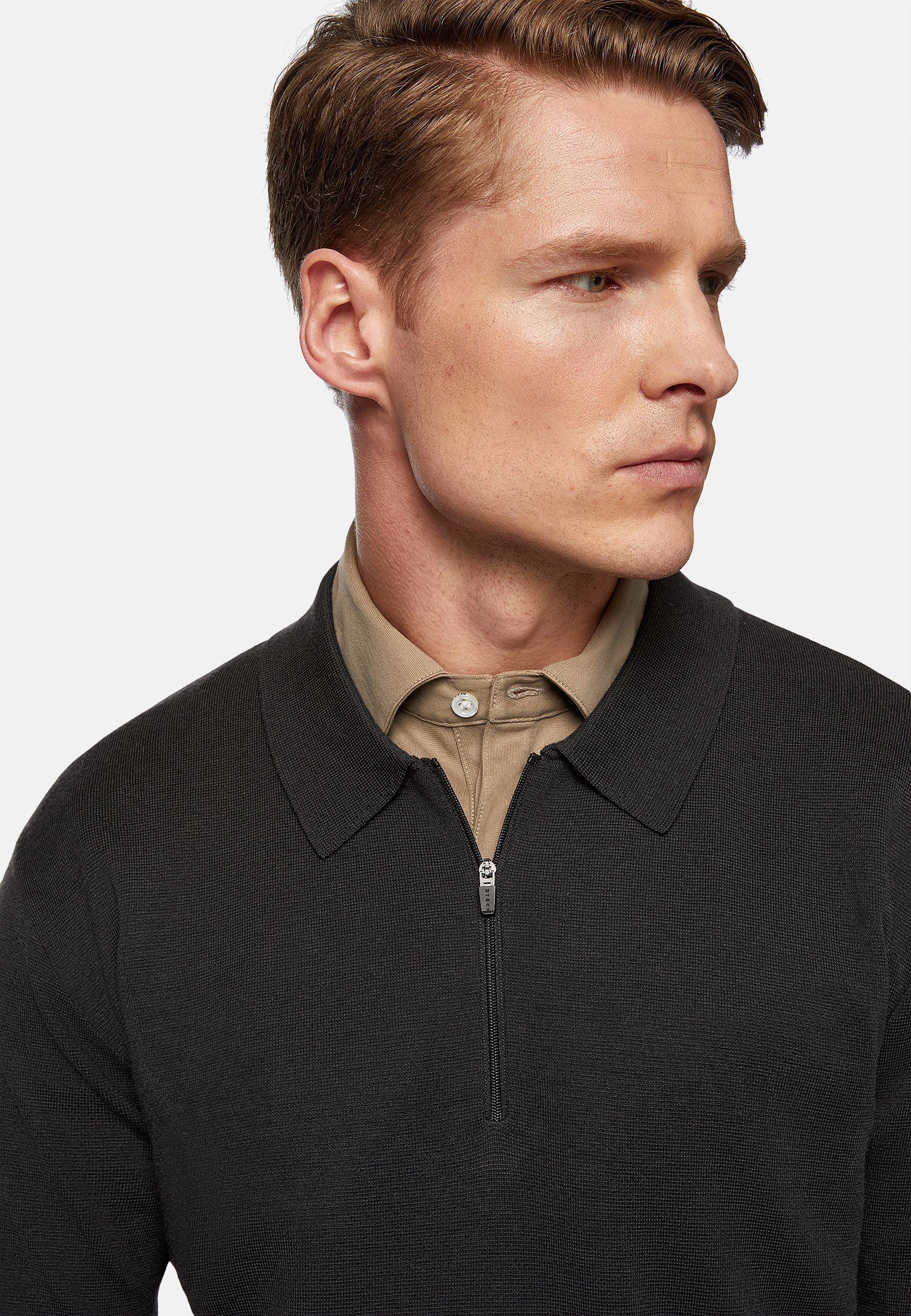 Black Charcoal Merino Wool Tech Polo Shirt, , large image number 5