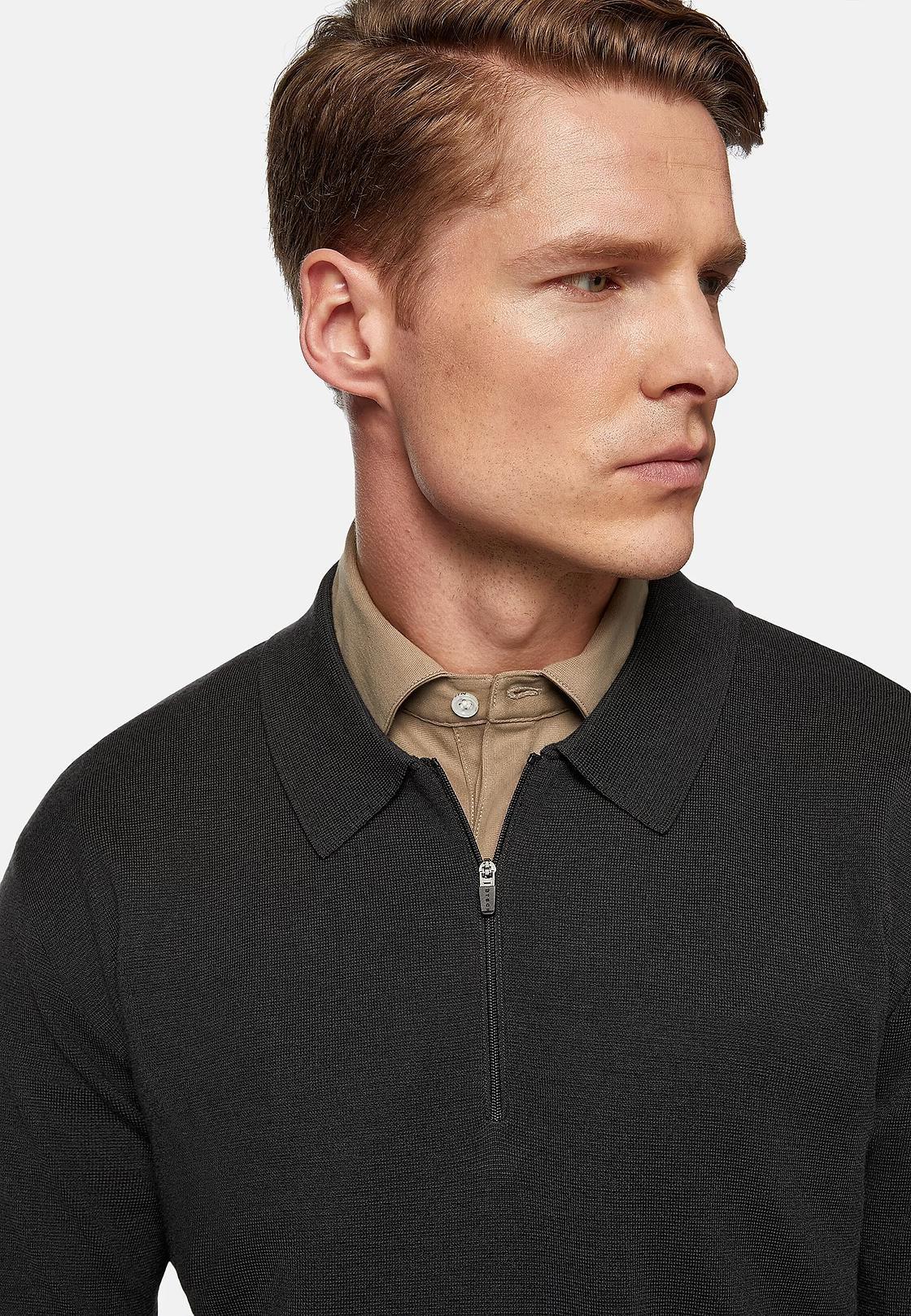 Black Charcoal Merino Wool Tech Polo Shirt, , large image number 6