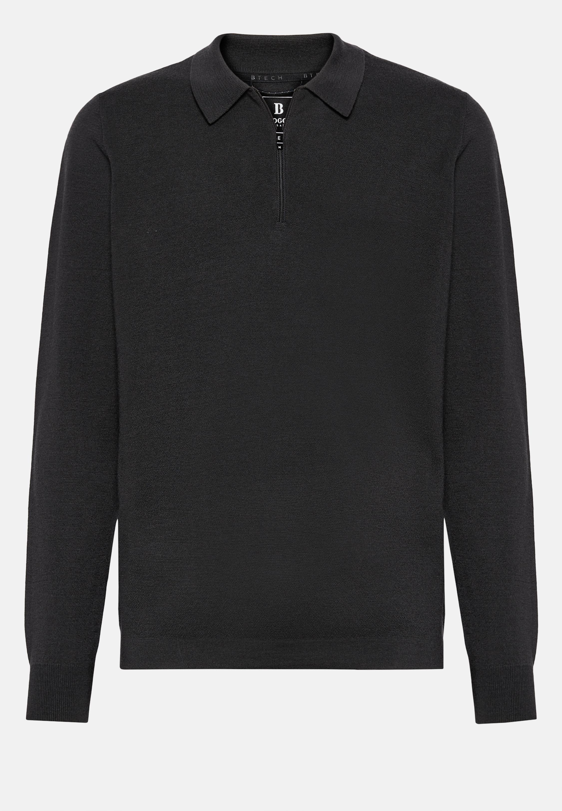Black Charcoal Merino Wool Tech Polo Shirt, , large image number 7