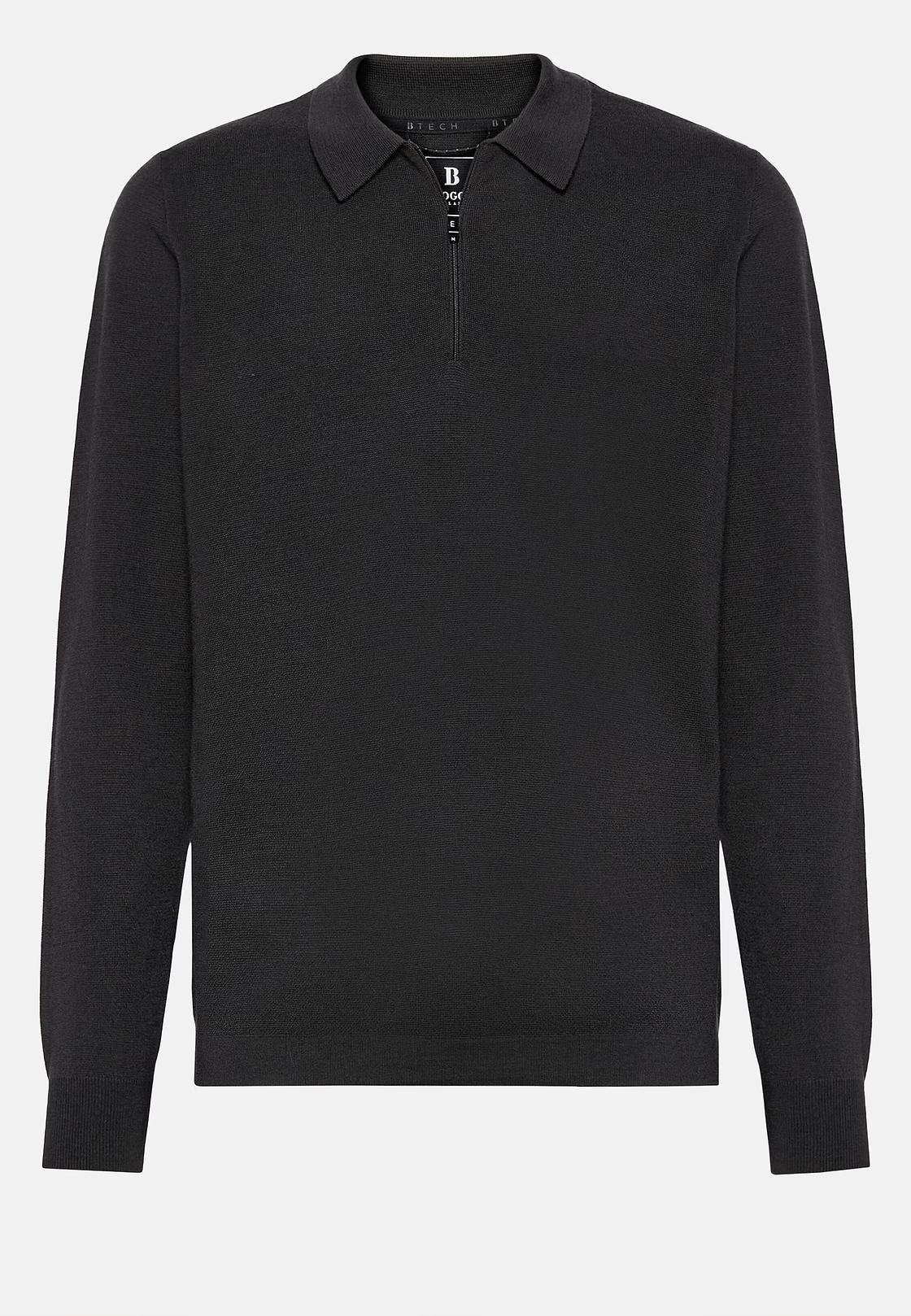 Black Charcoal Merino Wool Tech Polo Shirt, , large image number 8