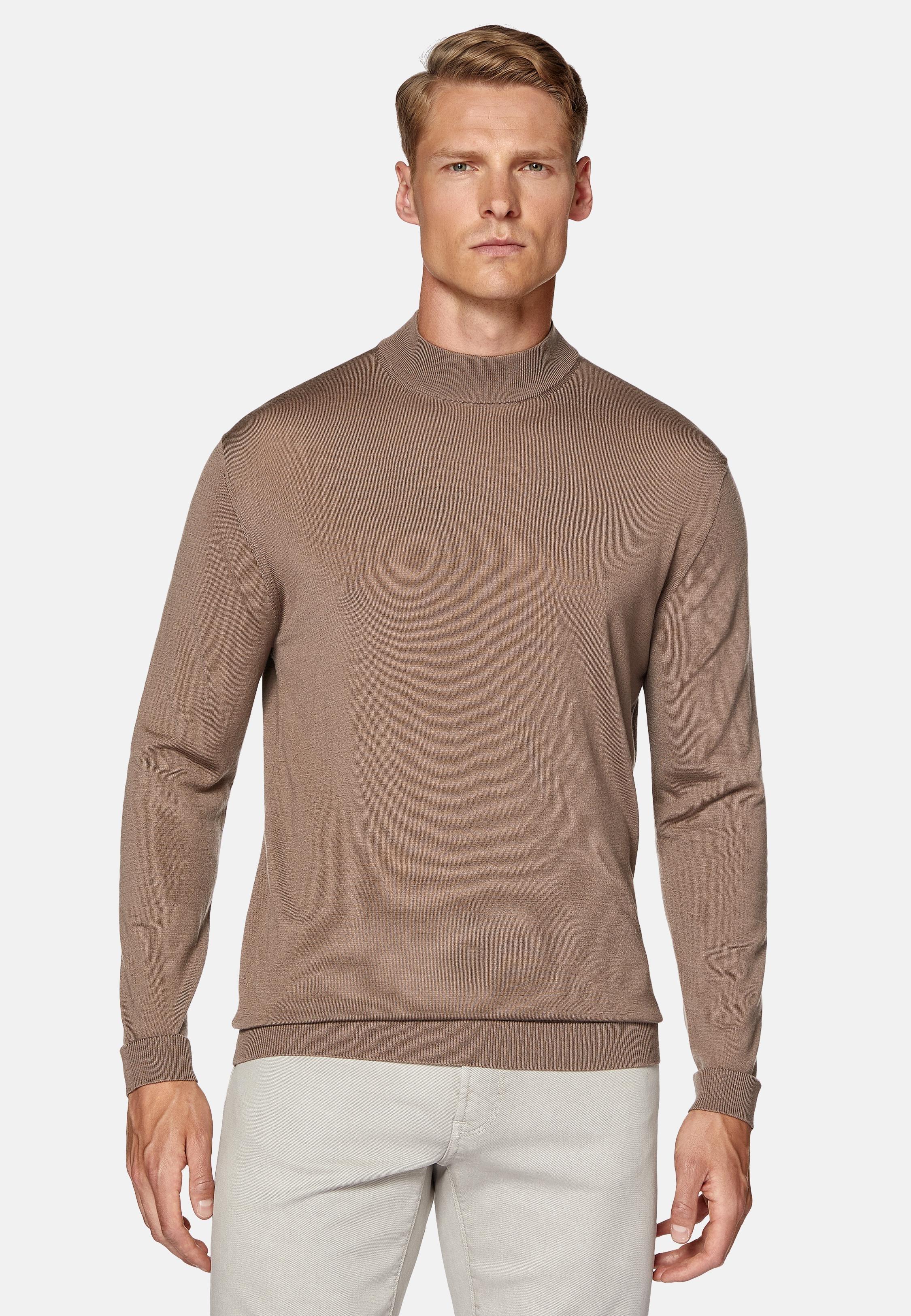 Brown Mock Polo Neck Jumper, 3901_BROW, large image number 0