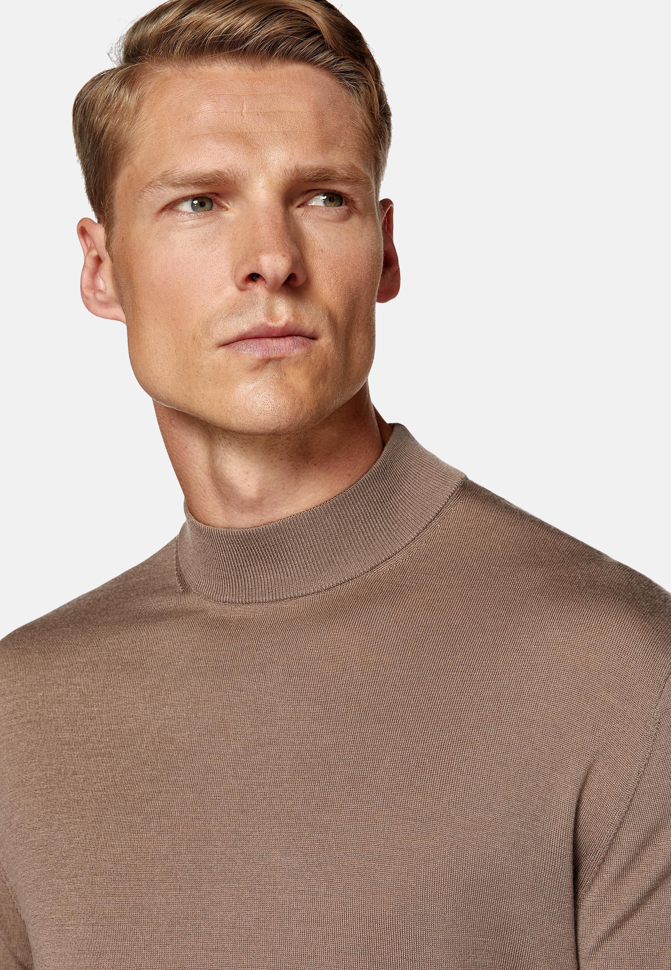 Brown Mock Polo Neck Jumper, 3901_BROW, large image number 1